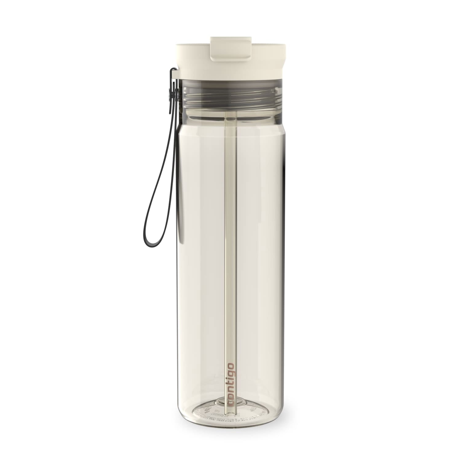 Contigo DualSip Leakproof Plastic Reusable Water Bottle with Carrying Strap, Cream/Clear, 28 oz