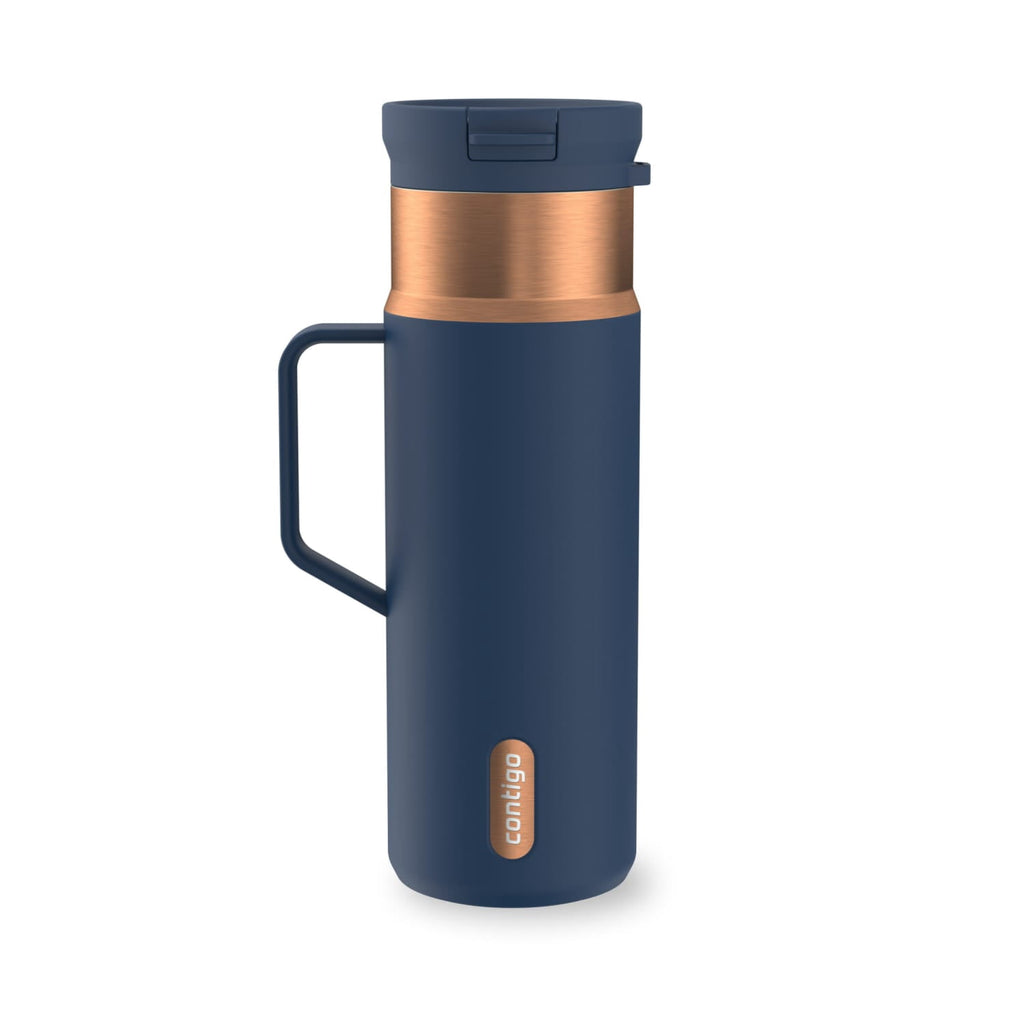 Contigo SnapSeal Leakproof Stainless Steel Reusable Water Bottle Tumbler with Side Handle, Dark Blue/Bronze, 20 oz