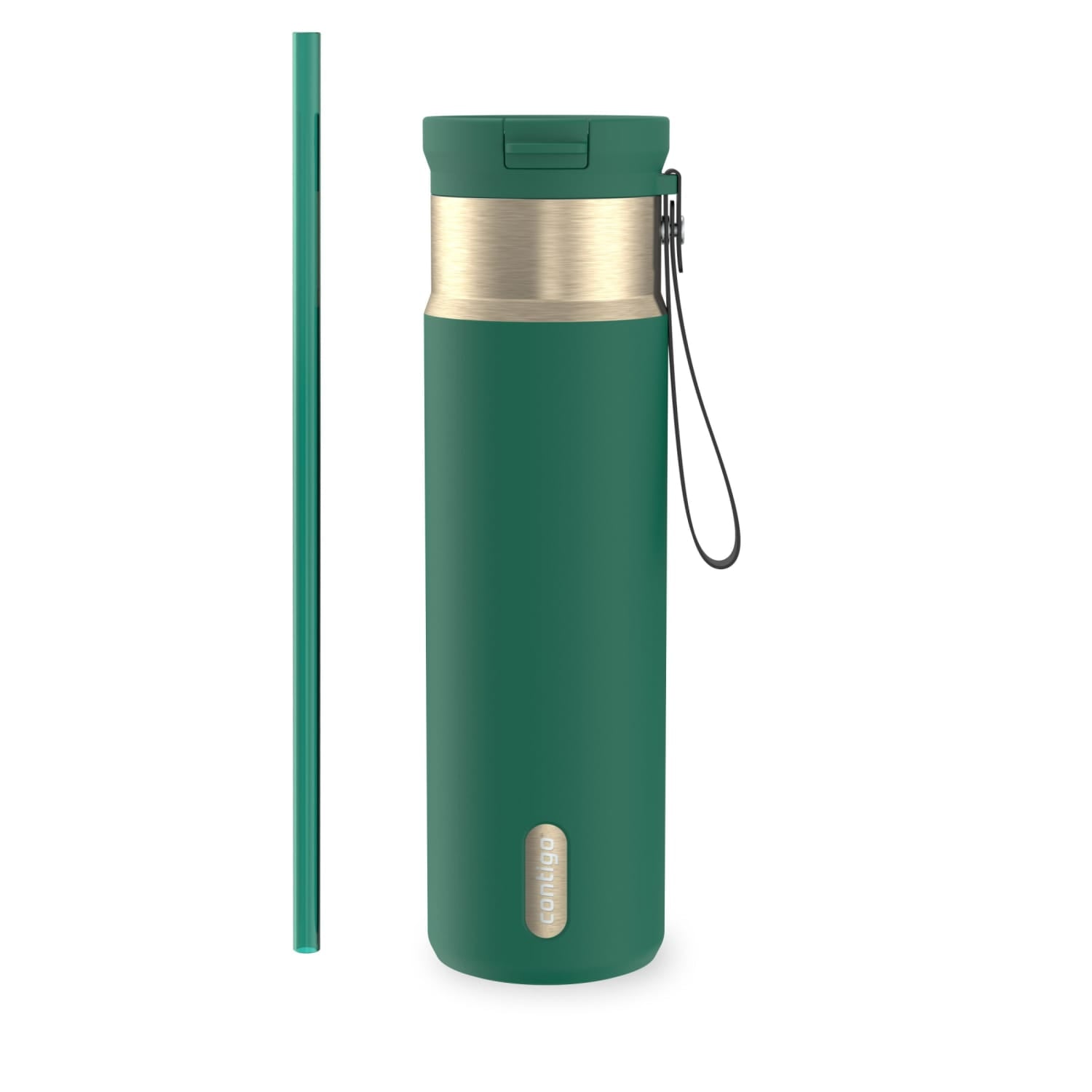 Contigo SnapSeal Leakproof Stainless Steel Reusable Water Bottle with Carrying Strap, Dark Blue/Bronze, 24 oz
