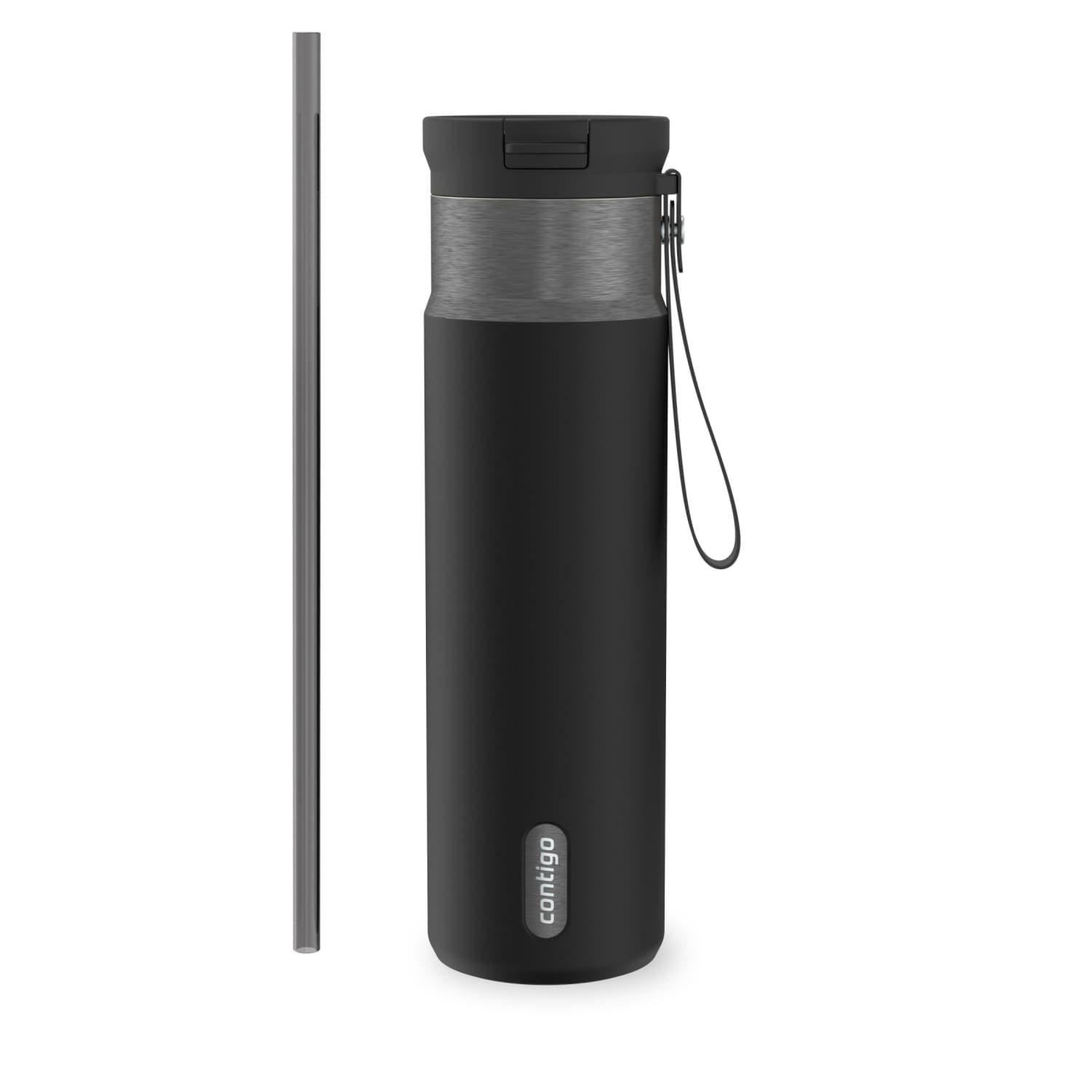 Contigo SnapSeal Leakproof Stainless Steel Reusable Water Bottle with Carrying Strap, Dark Blue/Bronze, 24 oz
