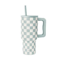 Simple Modern 30 fl oz Insulated Stainless Steel Trek Tumbler with Straw Lid | Seaglass Sage and Cream Checkmate