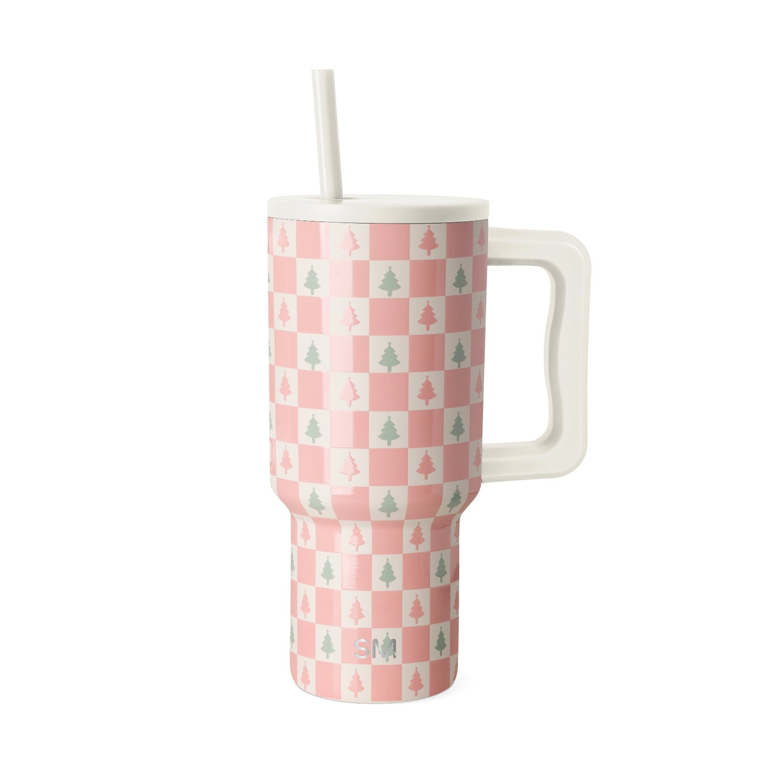 Simple Modern 30 fl oz Insulated Stainless Steel Trek Tumbler with Straw Lid | Seaglass Sage and Cream Checkmate