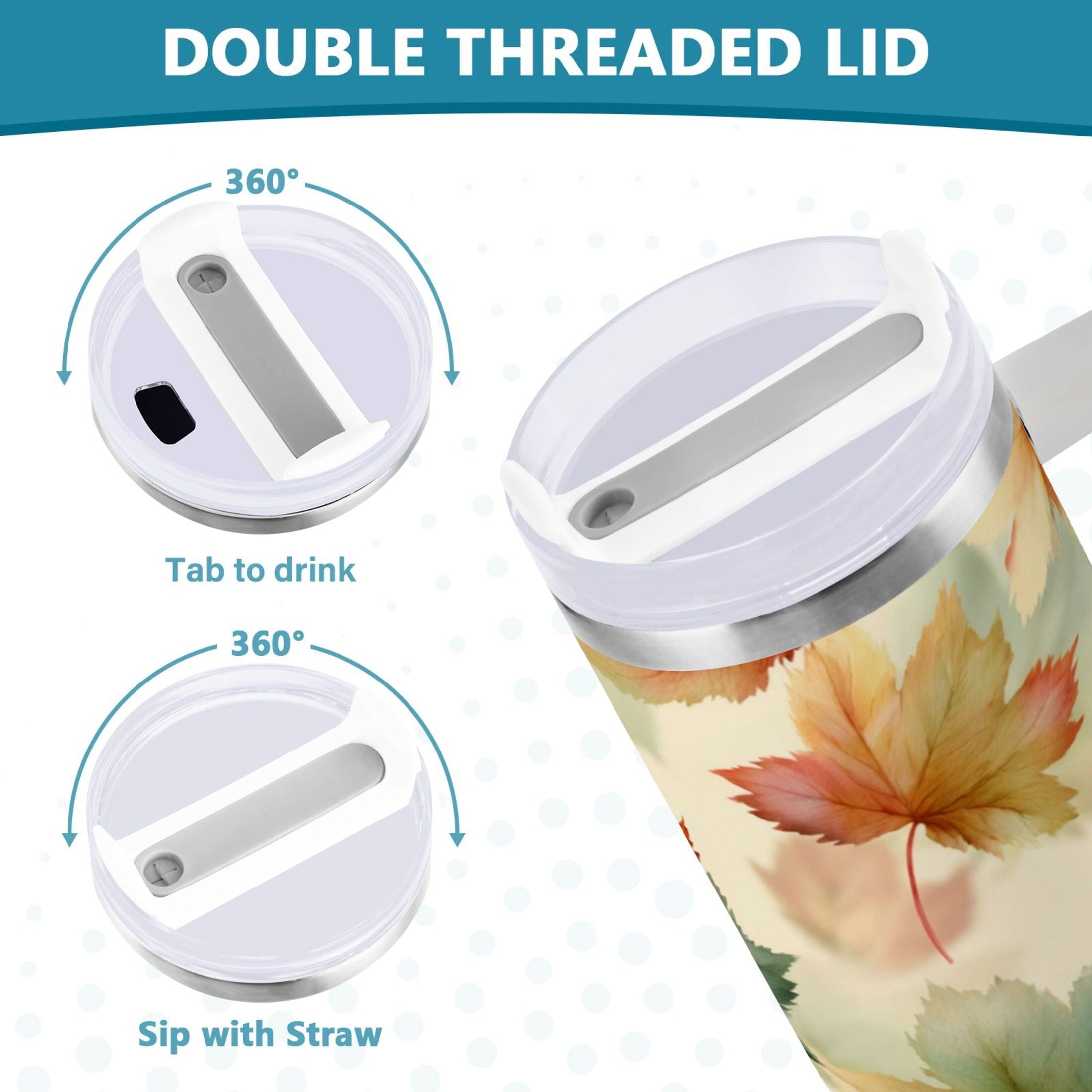 40 oz Insulated Stainless Steel Tumbler Double Wall Stainless Steel Tumbler with 2-Way Drinking Watercolor Maple Leaves Pattern