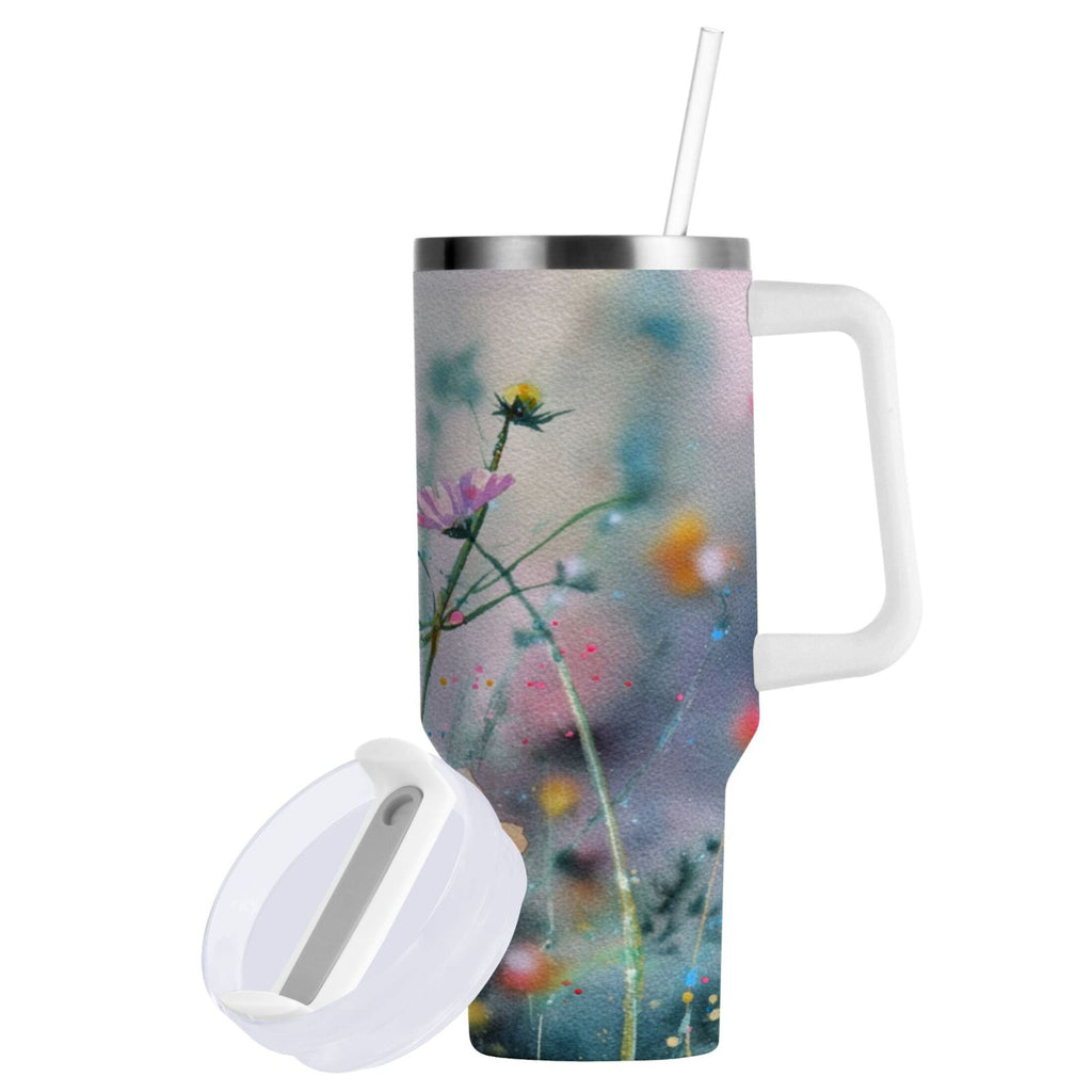 40 oz Insulated Stainless Steel Tumbler Double Wall Stainless Steel Tumbler with 2-Way Drinking Abstract Wildflowers