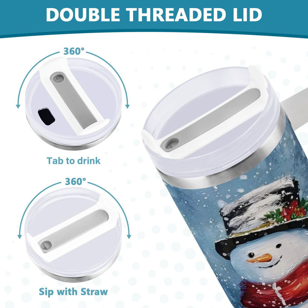 30 oz Insulated Stainless Steel Tumbler Double Wall Stainless Steel Tumbler with 2-Way Drinking Christmas Scene with Snowman