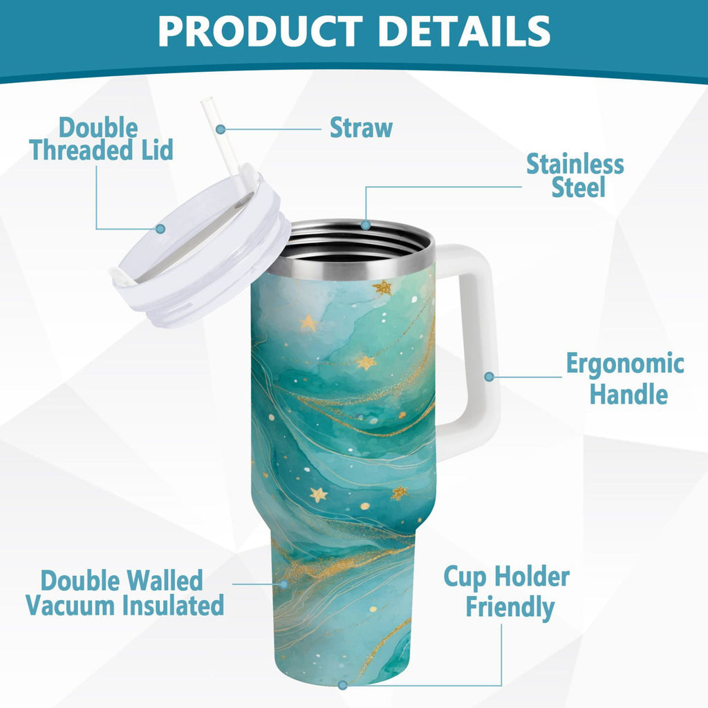 40 oz Insulated Stainless Steel Tumbler Double Wall Stainless Steel Tumbler with 2-Way Drinking Beautiful Watercolor Stars