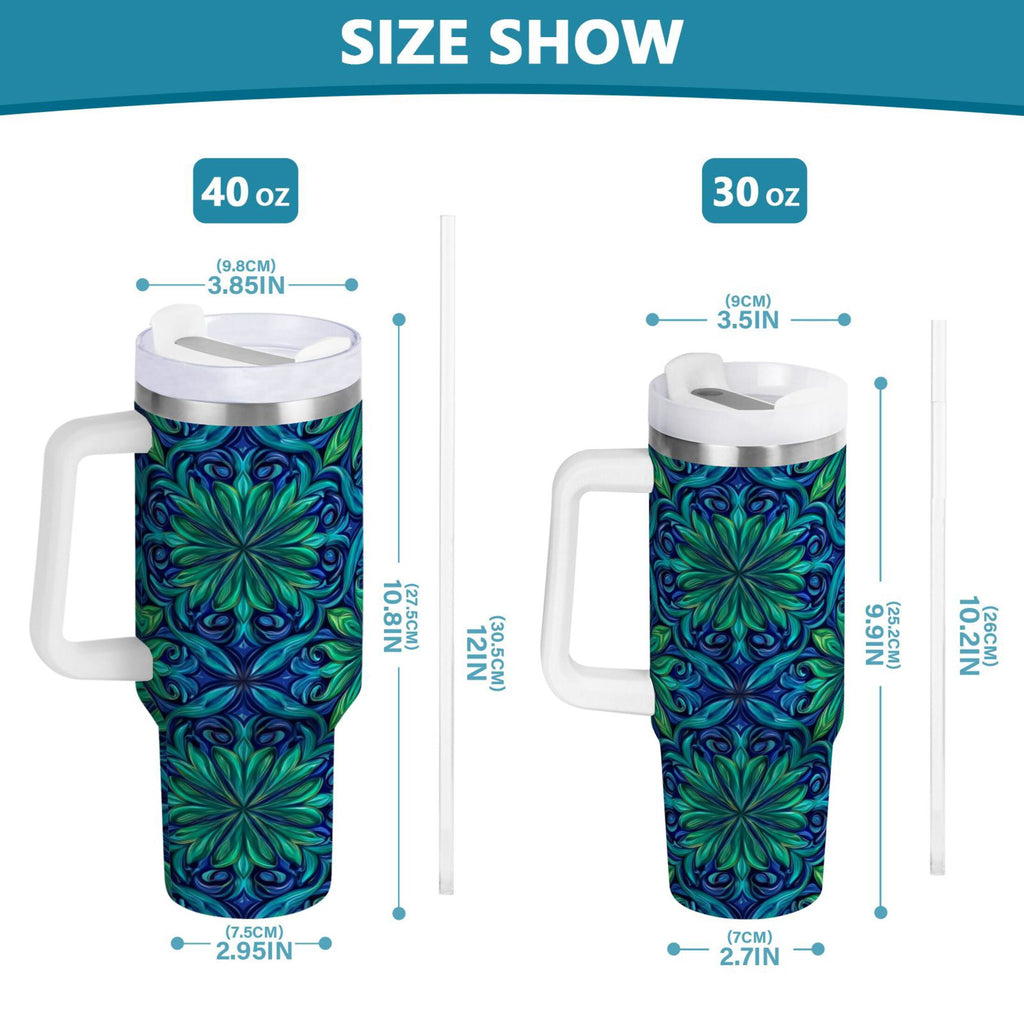 40 oz Insulated Stainless Steel Tumbler Double Wall Stainless Steel Tumbler with 2-Way Drinking Elegant Blue Traditional Patterns