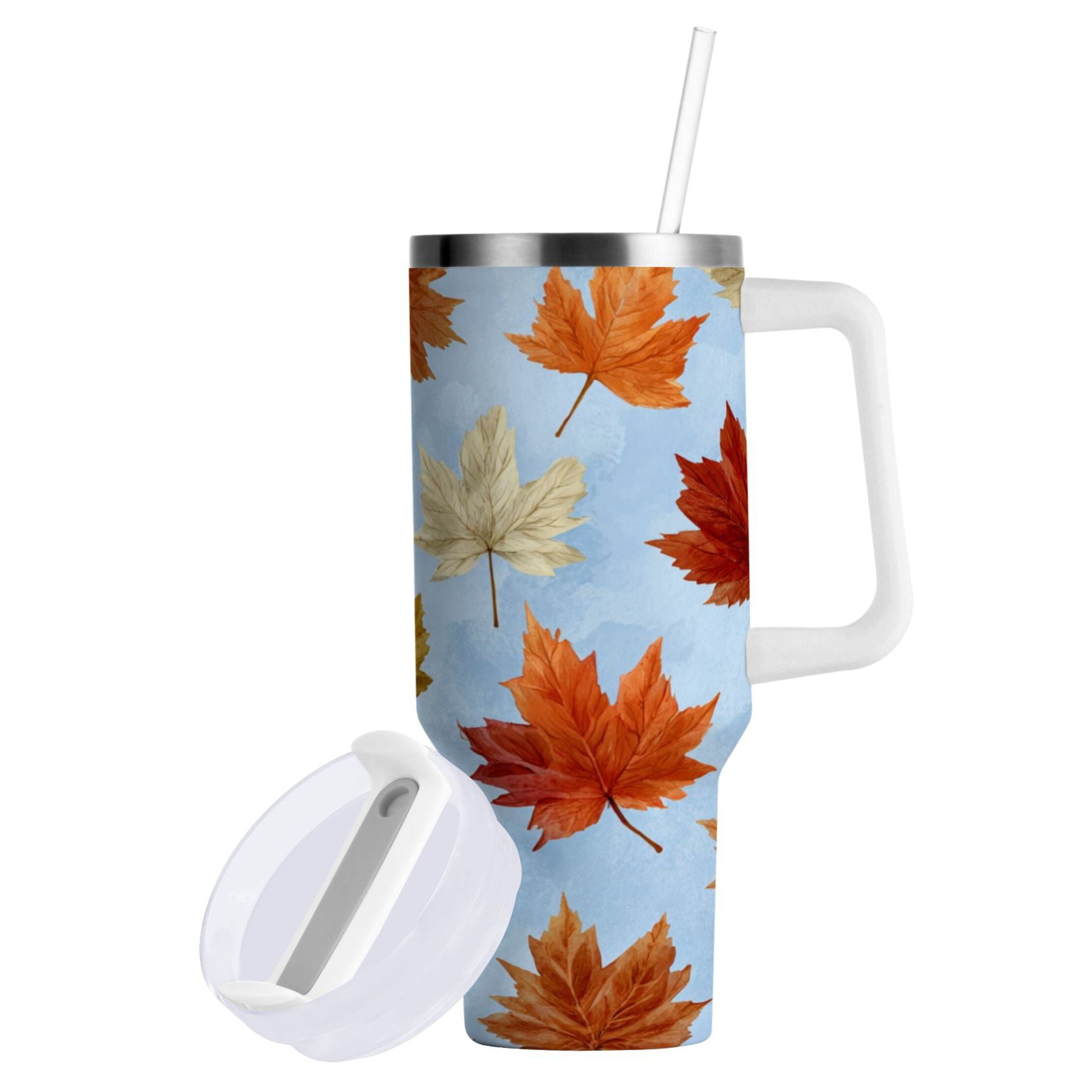30 oz Insulated Stainless Steel Tumbler Double Wall Stainless Steel Tumbler with 2-Way Drinking Autumn Maple Leaves