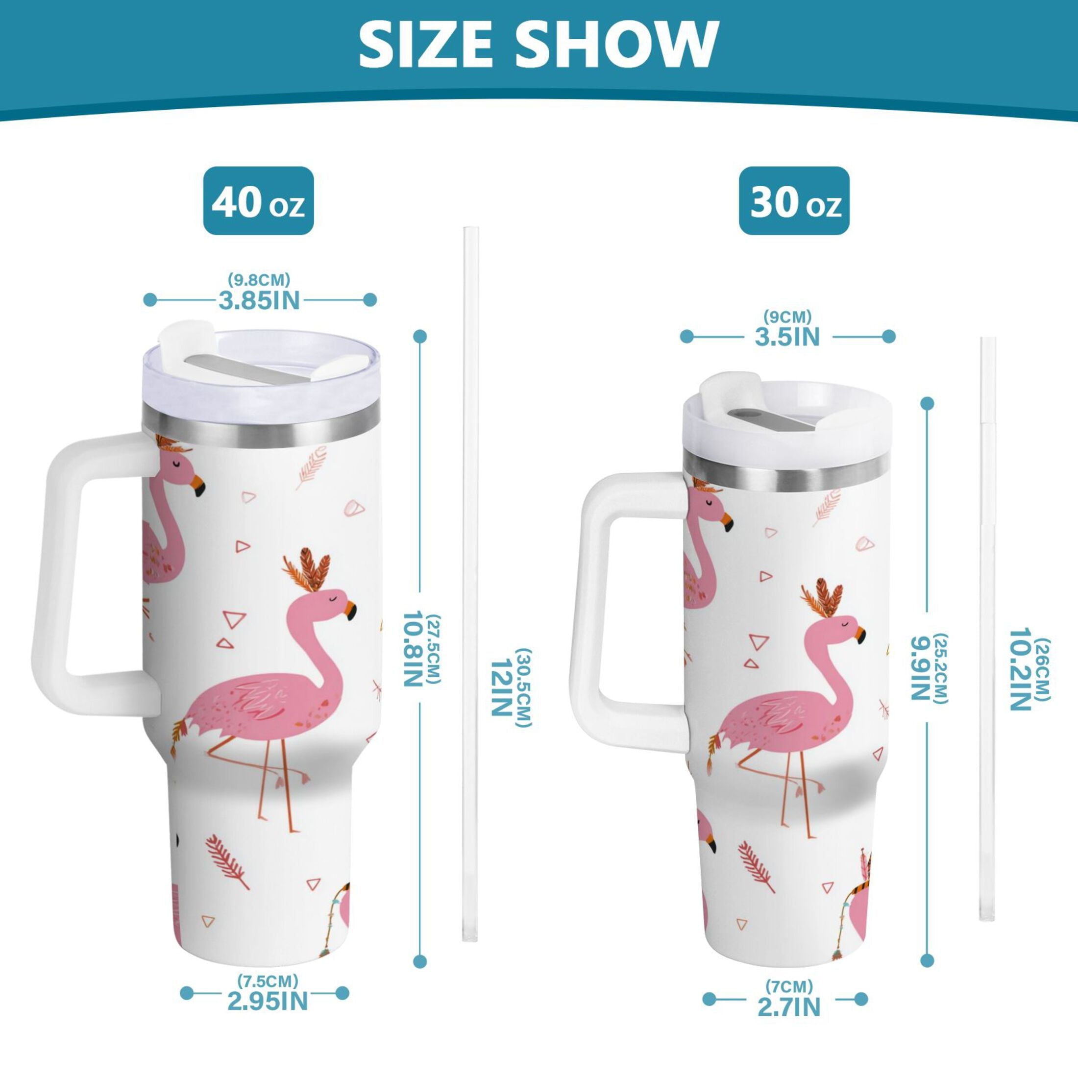 40 oz Insulated Stainless Steel Tumbler Double Wall Stainless Steel Tumbler with 2-Way Drinking Cute Pink Flamingo Pattern
