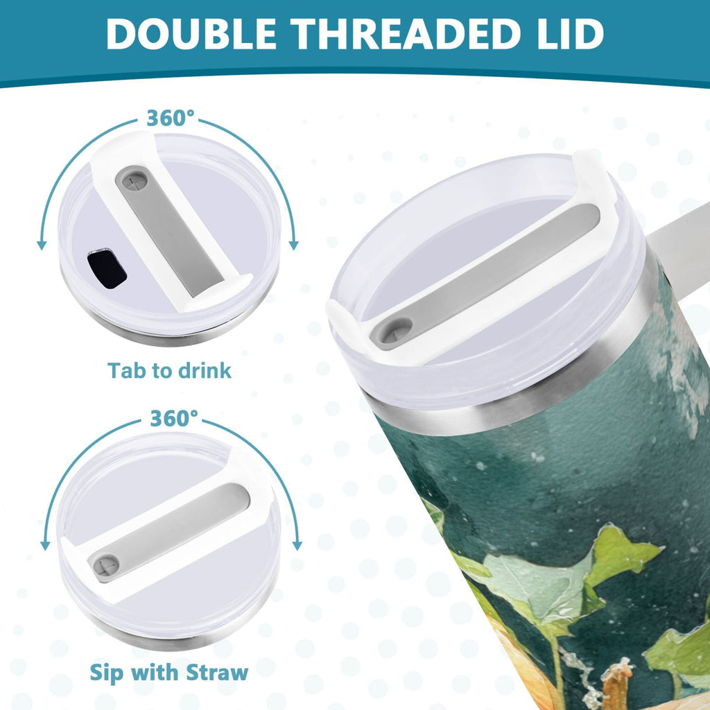 40 oz Insulated Stainless Steel Tumbler Double Wall Stainless Steel Tumbler with 2-Way Drinking Orange and White Pumpkins