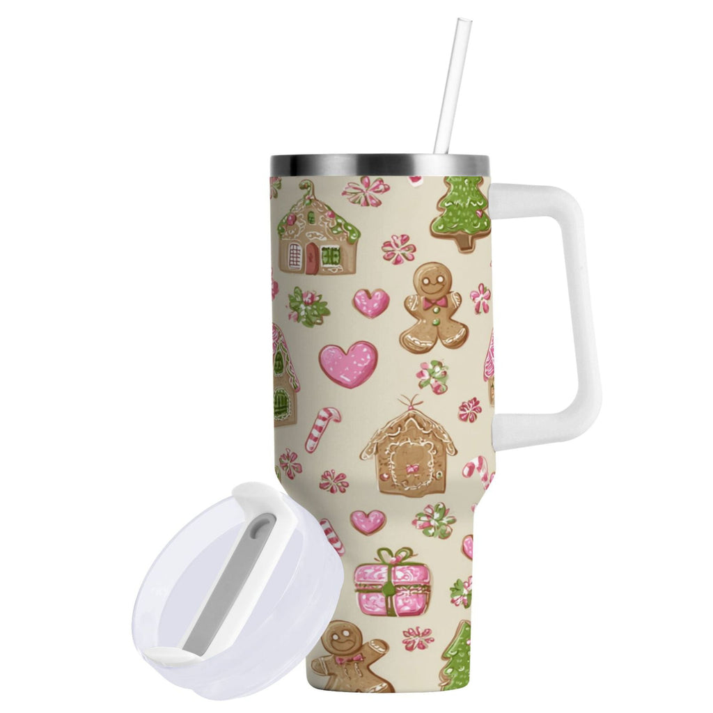 40 oz Insulated Stainless Steel Tumbler Double Wall Stainless Steel Tumbler with 2-Way Drinking Pink Cute Christmas Pattern