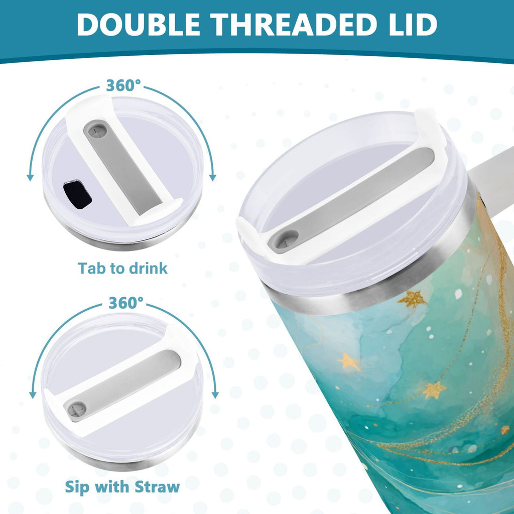 40 oz Insulated Stainless Steel Tumbler Double Wall Stainless Steel Tumbler with 2-Way Drinking Beautiful Watercolor Stars