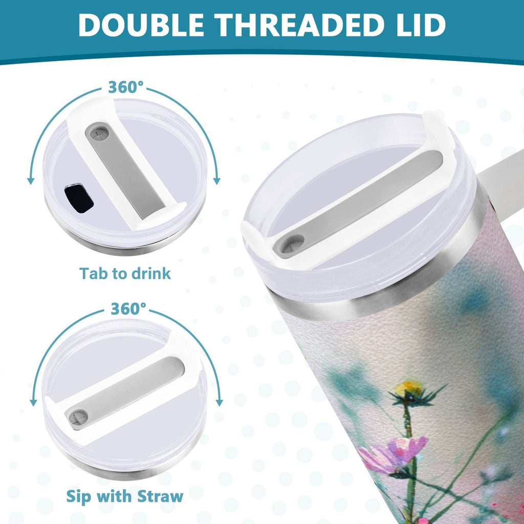 40 oz Insulated Stainless Steel Tumbler Double Wall Stainless Steel Tumbler with 2-Way Drinking Abstract Wildflowers
