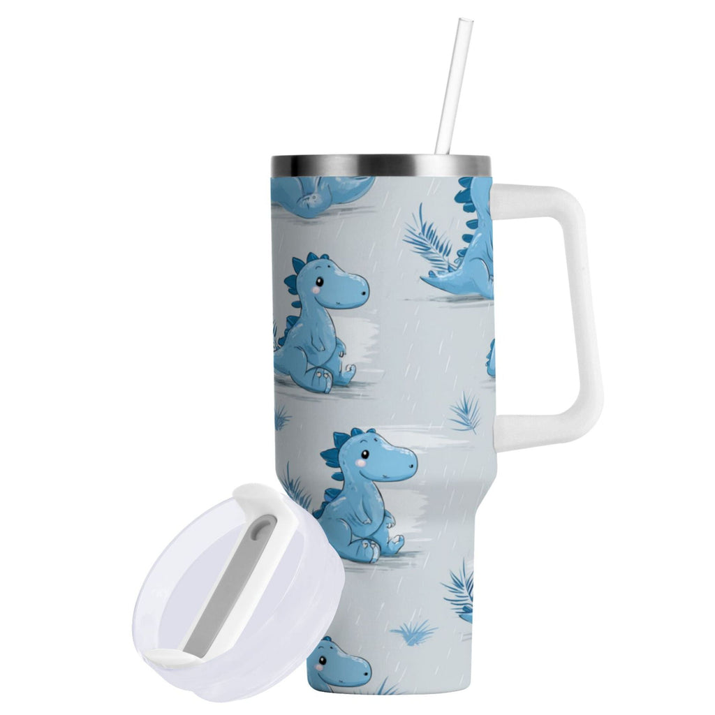 30 oz Insulated Stainless Steel Tumbler Double Wall Stainless Steel Tumbler with 2-Way Drinking Cartoon Blue Dinosaurs