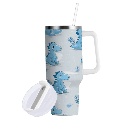 30 oz Insulated Stainless Steel Tumbler Double Wall Stainless Steel Tumbler with 2-Way Drinking Cartoon Blue Dinosaurs