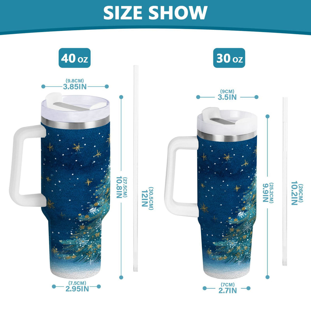 40 oz Insulated Stainless Steel Tumbler Double Wall Stainless Steel Tumbler with 2-Way Drinking Watercolor Christmas Tree