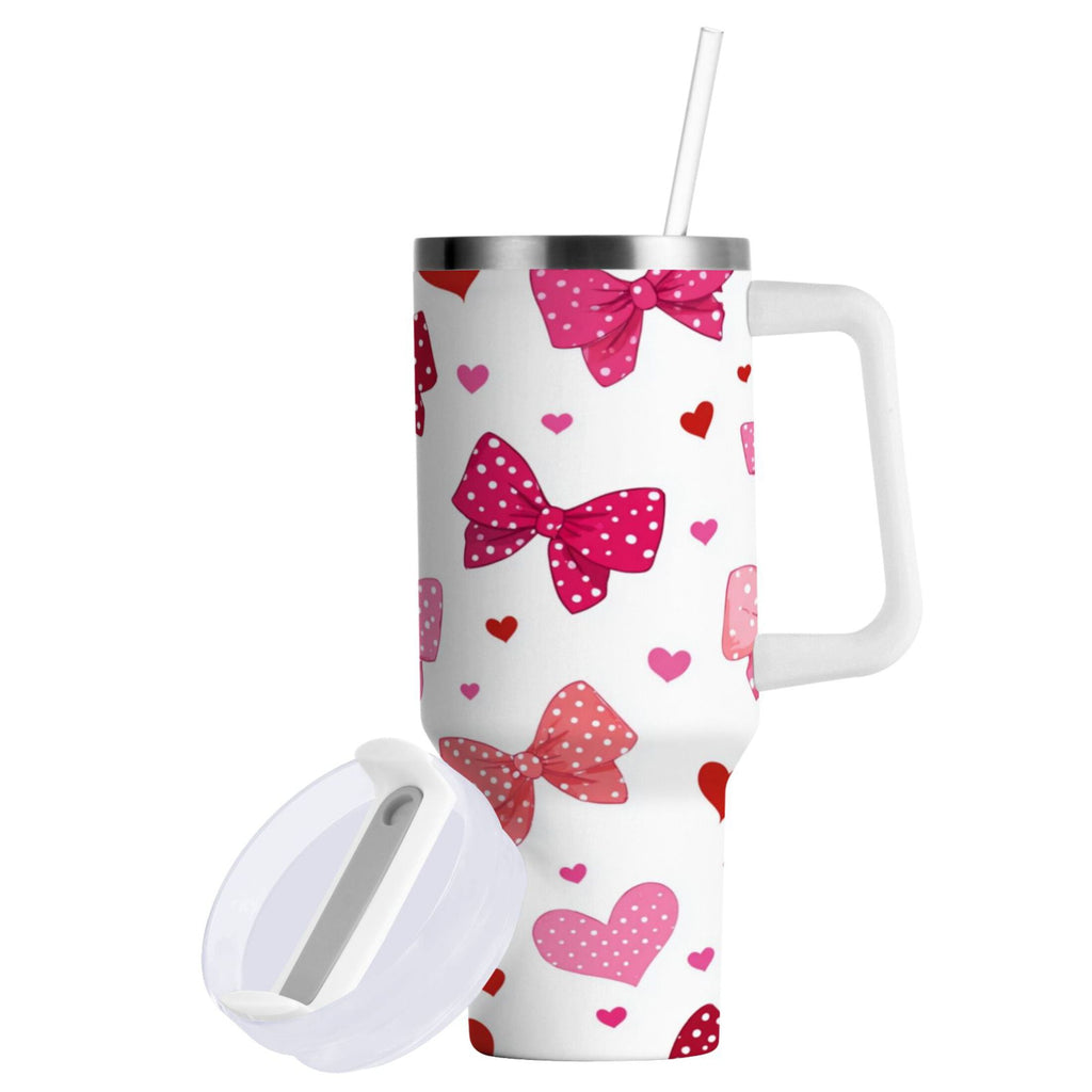 30 oz Insulated Stainless Steel Tumbler Double Wall Stainless Steel Tumbler with 2-Way Drinking Red and Pink Bows
