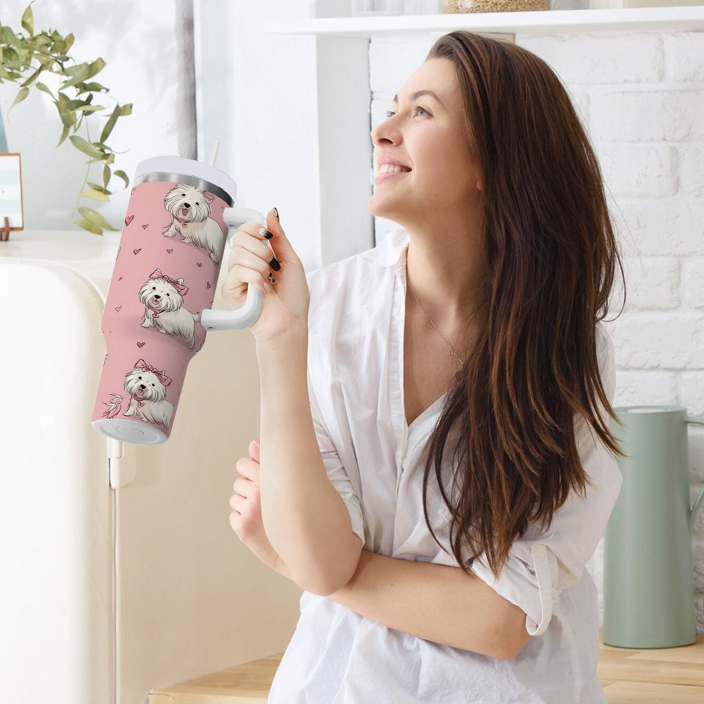 30 oz Insulated Stainless Steel Tumbler Double Wall Stainless Steel Tumbler with 2-Way Drinking Dogs Wearing Bows