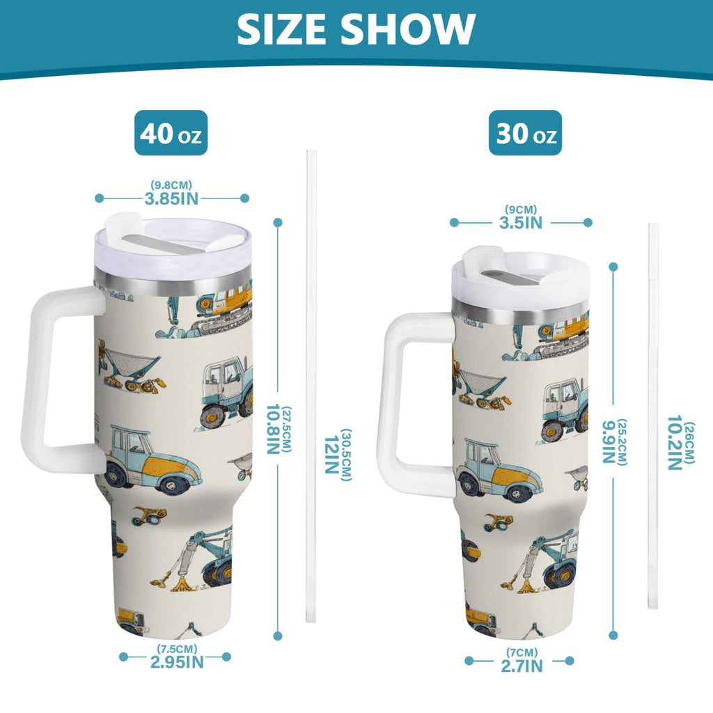 30 oz Insulated Stainless Steel Tumbler Double Wall Stainless Steel Tumbler with 2-Way Drinking Engineering Vehicle Pattern