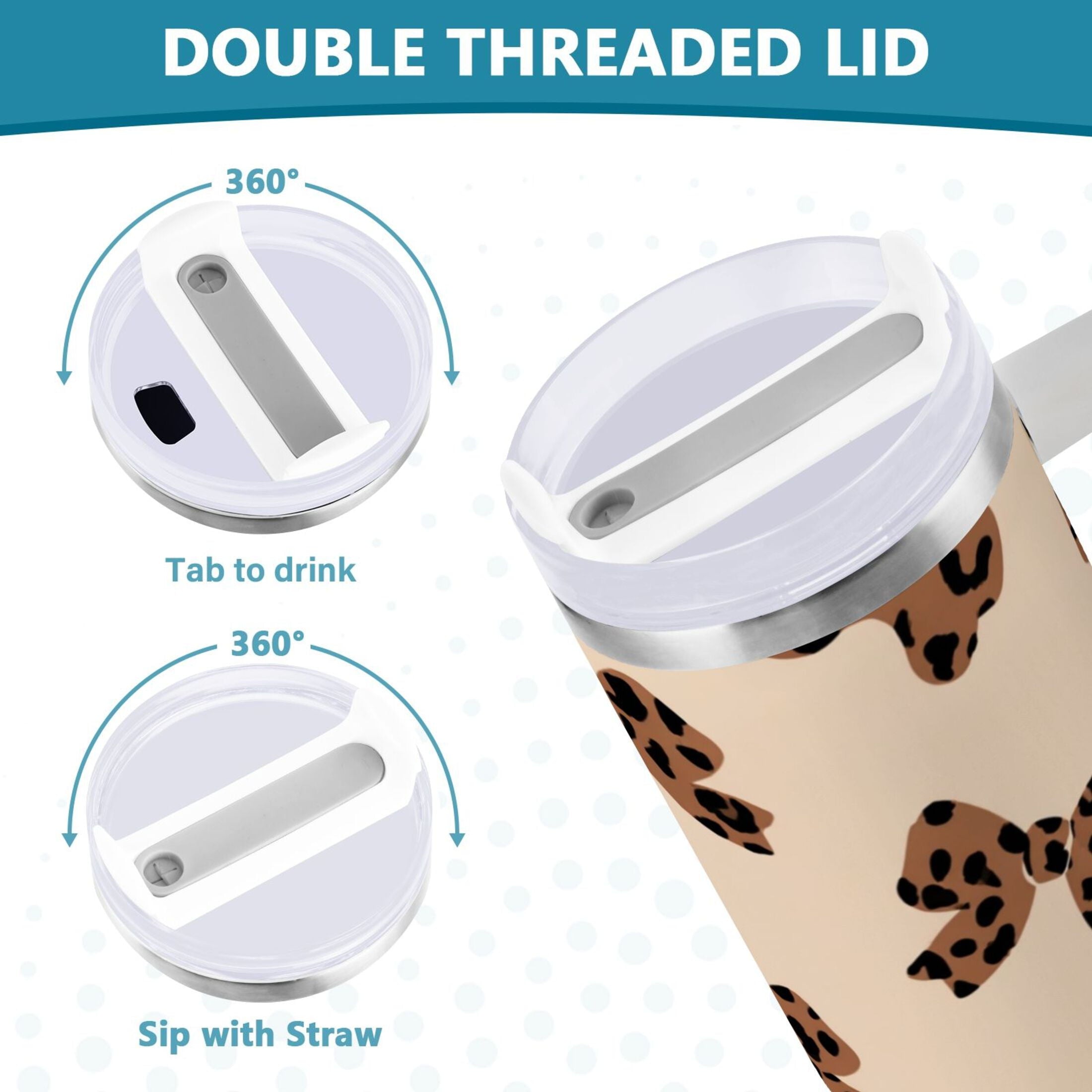30 oz Insulated Stainless Steel Tumbler Double Wall Stainless Steel Tumbler with 2-Way Drinking Cute Brown Bow