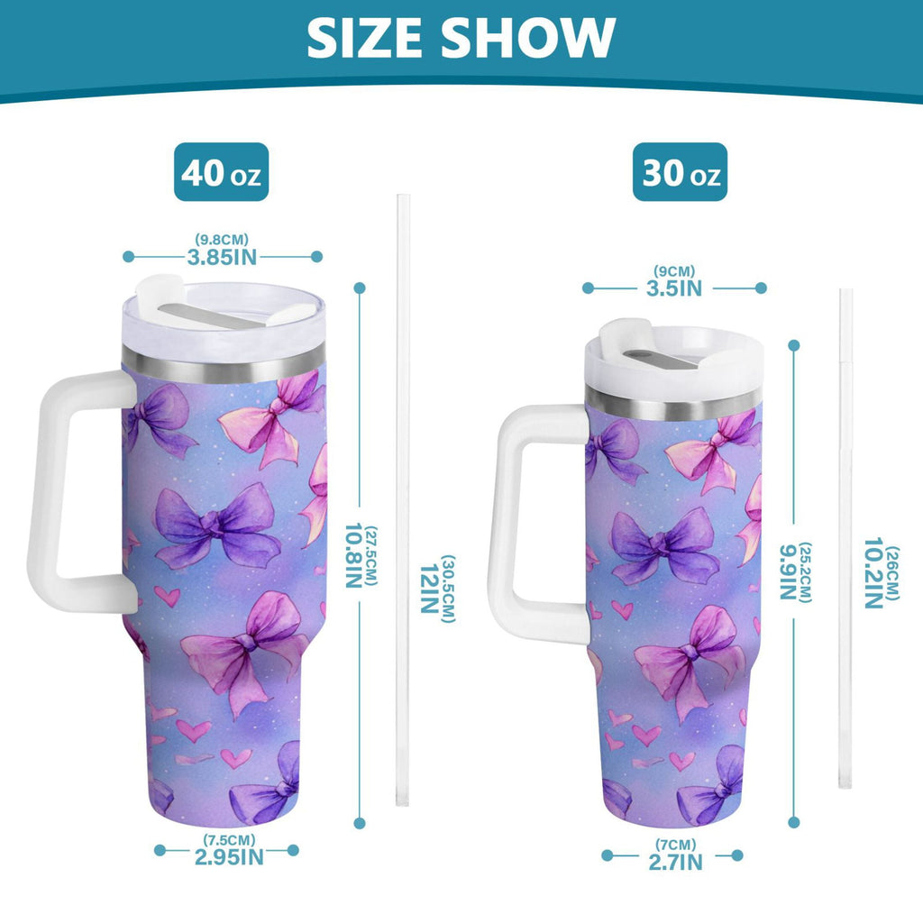 30 oz Insulated Stainless Steel Tumbler Double Wall Stainless Steel Tumbler with 2-Way Drinking Watercolor Bows Pattern