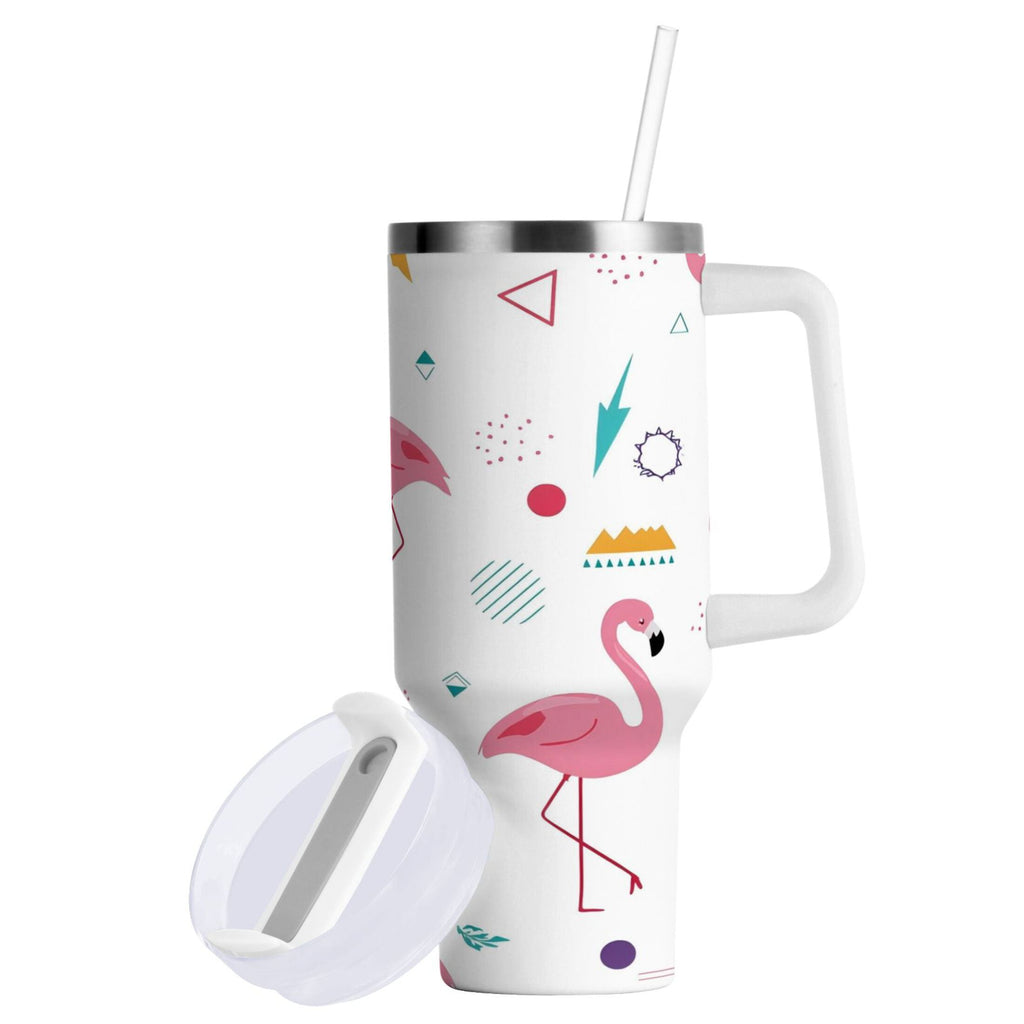 40 oz Insulated Stainless Steel Tumbler Double Wall Stainless Steel Tumbler with 2-Way Drinking Cute Flamingo Pattern