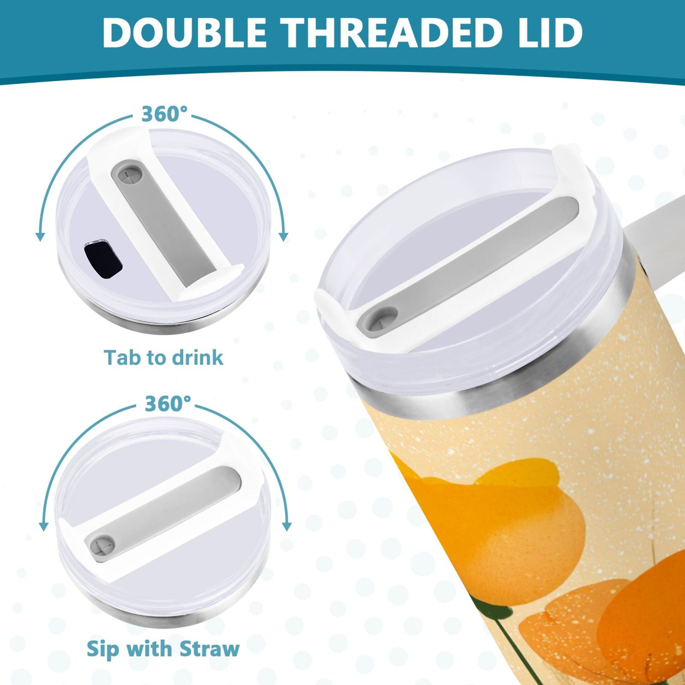 30 oz Insulated Stainless Steel Tumbler Double Wall Stainless Steel Tumbler with 2-Way Drinking Yellow Flowers on The Grass