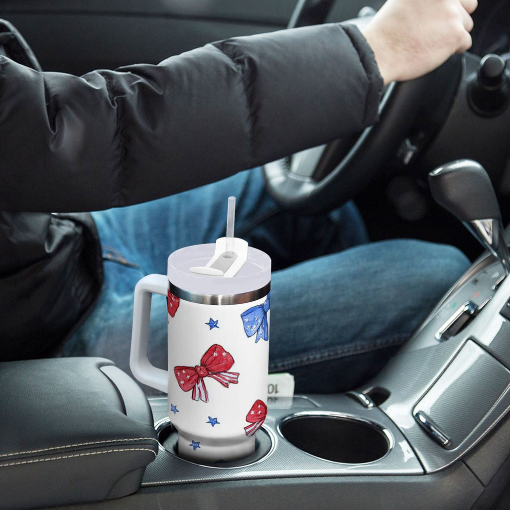 40 oz Insulated Stainless Steel Tumbler Double Wall Stainless Steel Tumbler with 2-Way Drinking Hand-drawn Bows