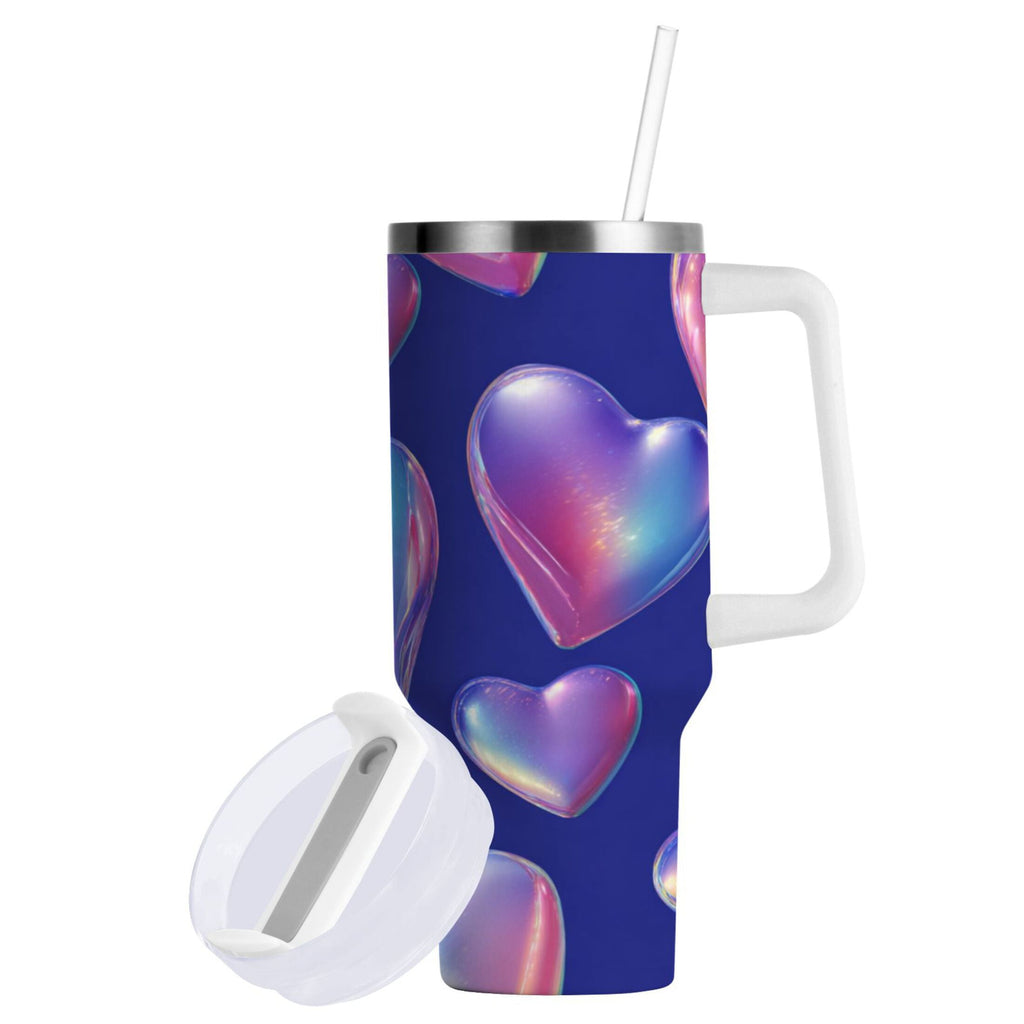 30 oz Insulated Stainless Steel Tumbler Double Wall Stainless Steel Tumbler with 2-Way Drinking Pink-purple Hearts