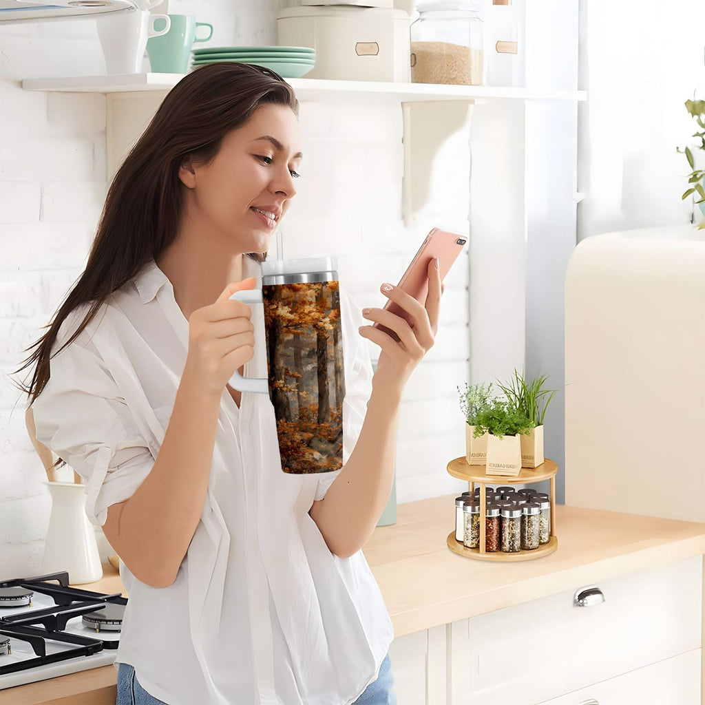 30 oz Insulated Stainless Steel Tumbler Double Wall Stainless Steel Tumbler with 2-Way Drinking Beautiful Autumn Forest