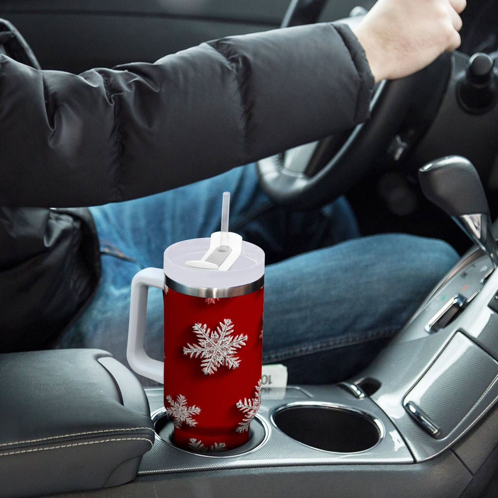 30 oz Insulated Stainless Steel Tumbler Double Wall Stainless Steel Tumbler with 2-Way Drinking Red and White Snowflakes