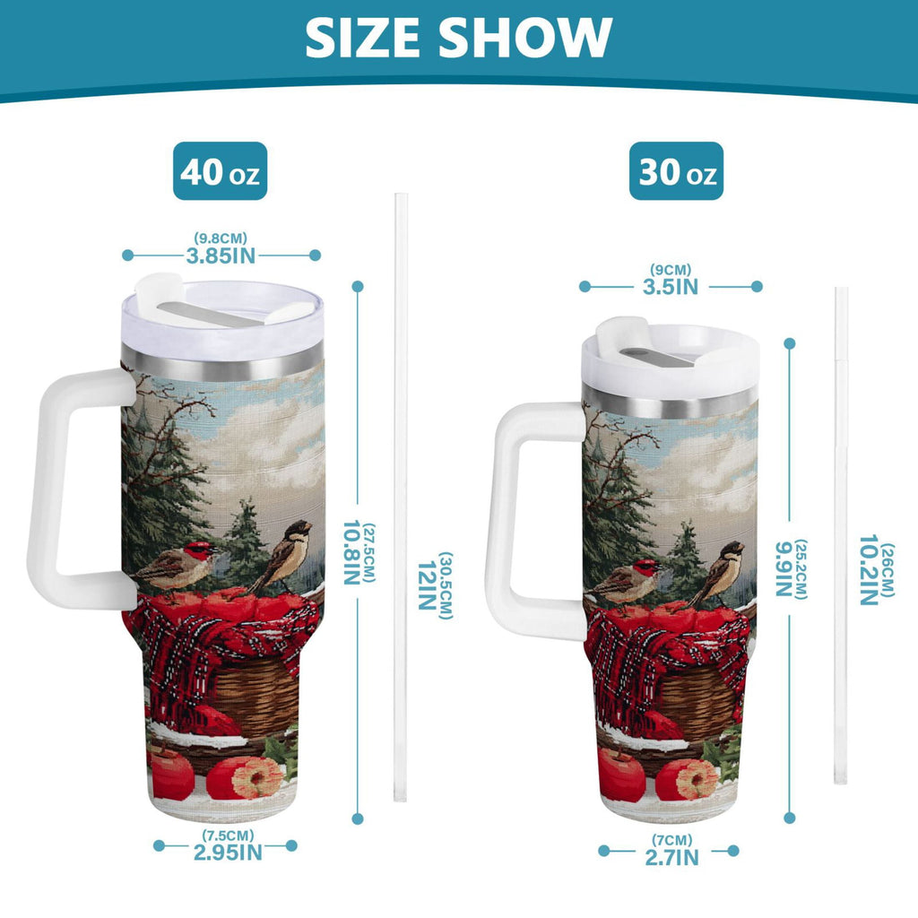 30 oz Insulated Stainless Steel Tumbler Double Wall Stainless Steel Tumbler with 2-Way Drinking Apples and Baskets