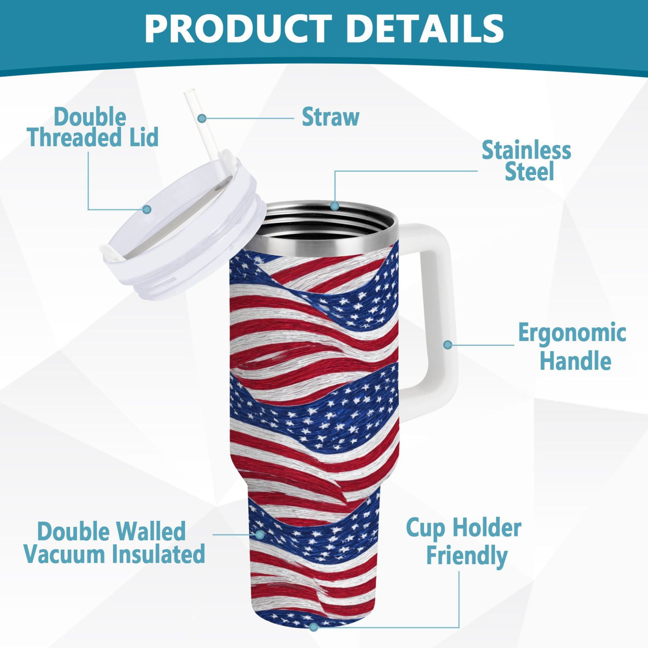 30 oz Insulated Stainless Steel Tumbler Double Wall Stainless Steel Tumbler with 2-Way Drinking Flags Wave Pattern