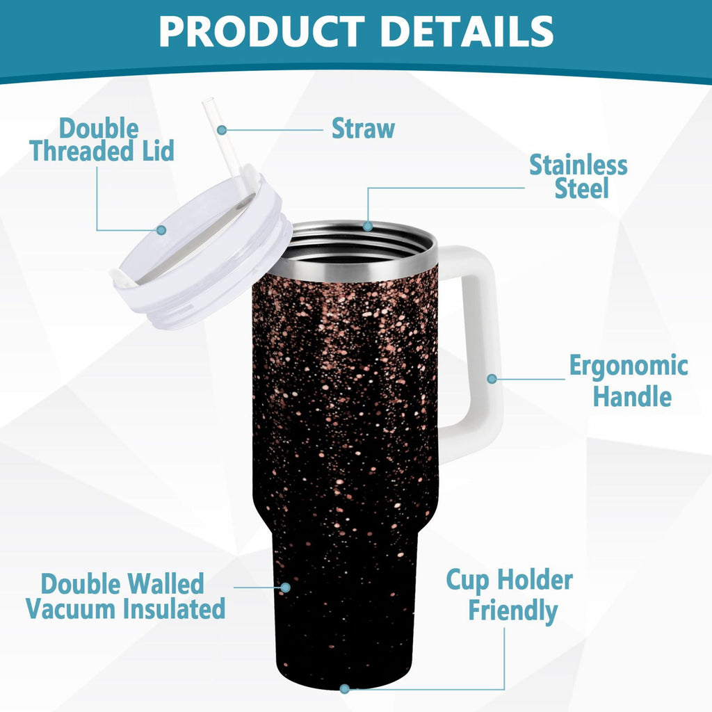 40 oz Insulated Stainless Steel Tumbler Double Wall Stainless Steel Tumbler with 2-Way Drinking Rose Gold Glitter