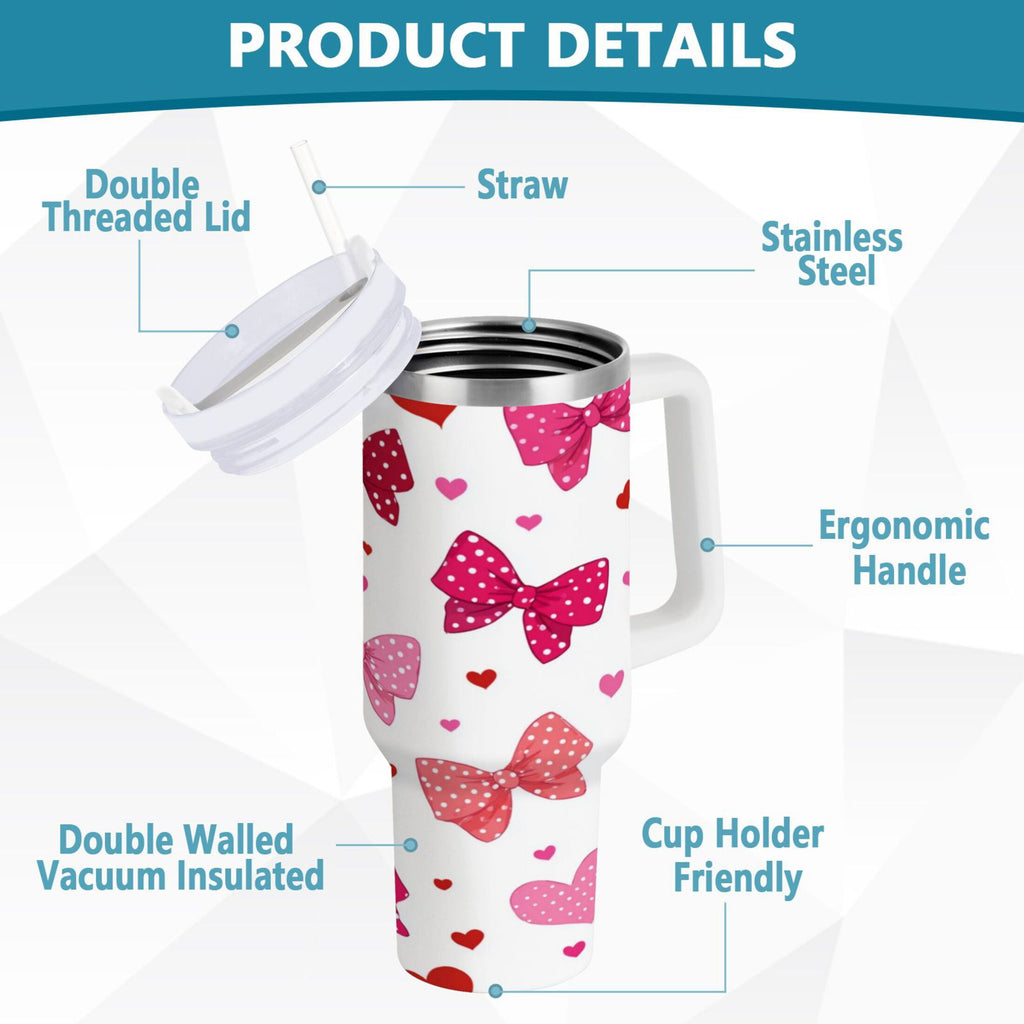 30 oz Insulated Stainless Steel Tumbler Double Wall Stainless Steel Tumbler with 2-Way Drinking Red and Pink Bows