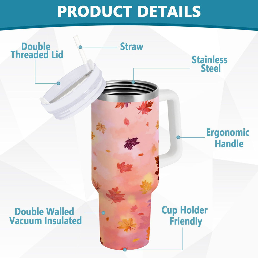 30 oz Insulated Stainless Steel Tumbler Double Wall Stainless Steel Tumbler with 2-Way Drinking Autumn Leaves Falling