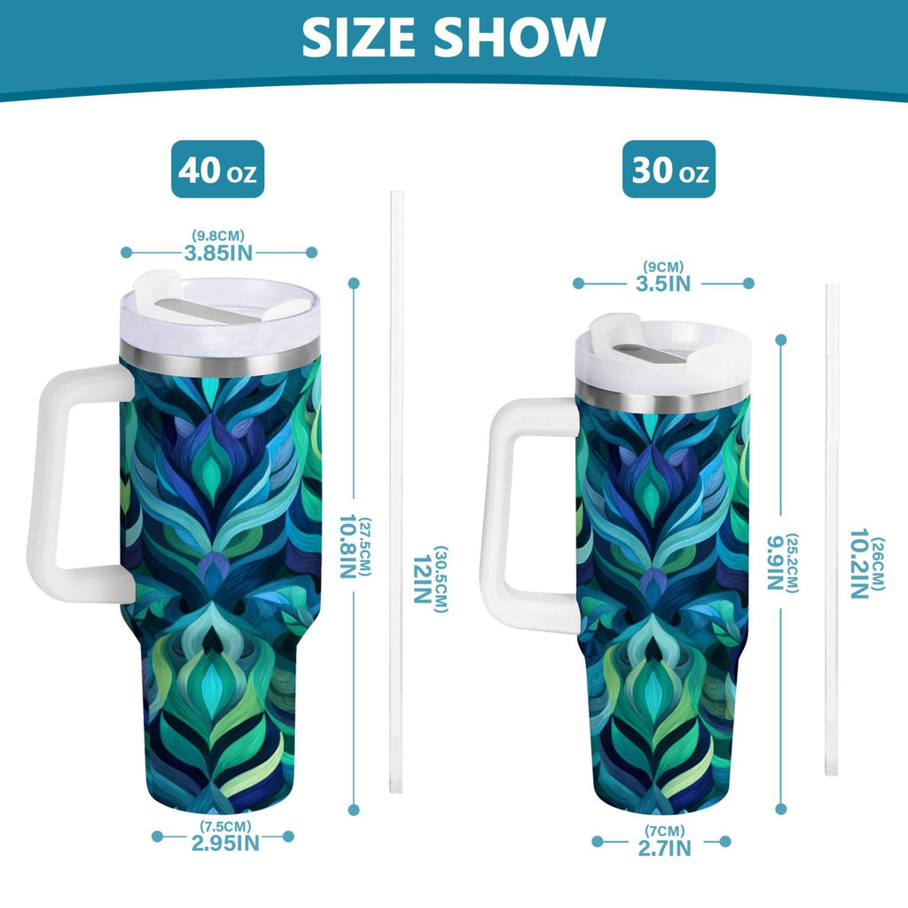 40 oz Insulated Stainless Steel Tumbler Double Wall Stainless Steel Tumbler with 2-Way Drinking Elegant Blue Abstract Shapes
