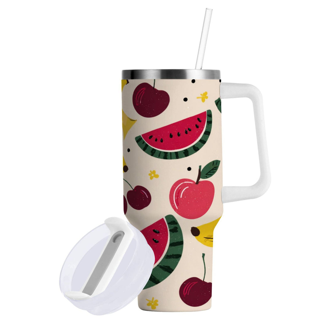 30 oz Insulated Stainless Steel Tumbler Double Wall Stainless Steel Tumbler with 2-Way Drinking Watermelon and Cherries