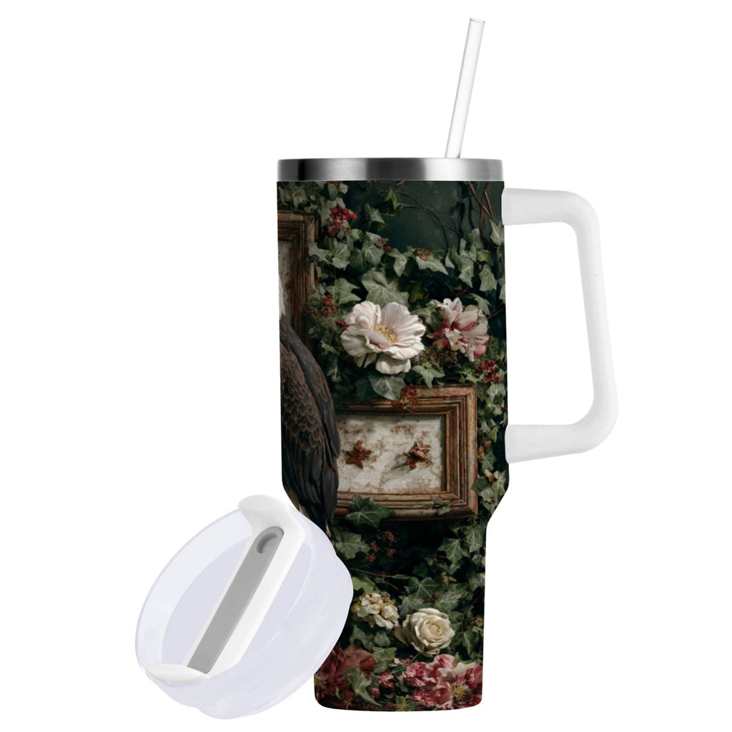30 oz Insulated Stainless Steel Tumbler Double Wall Stainless Steel Tumbler with 2-Way Drinking Wreath and Bald Eagle