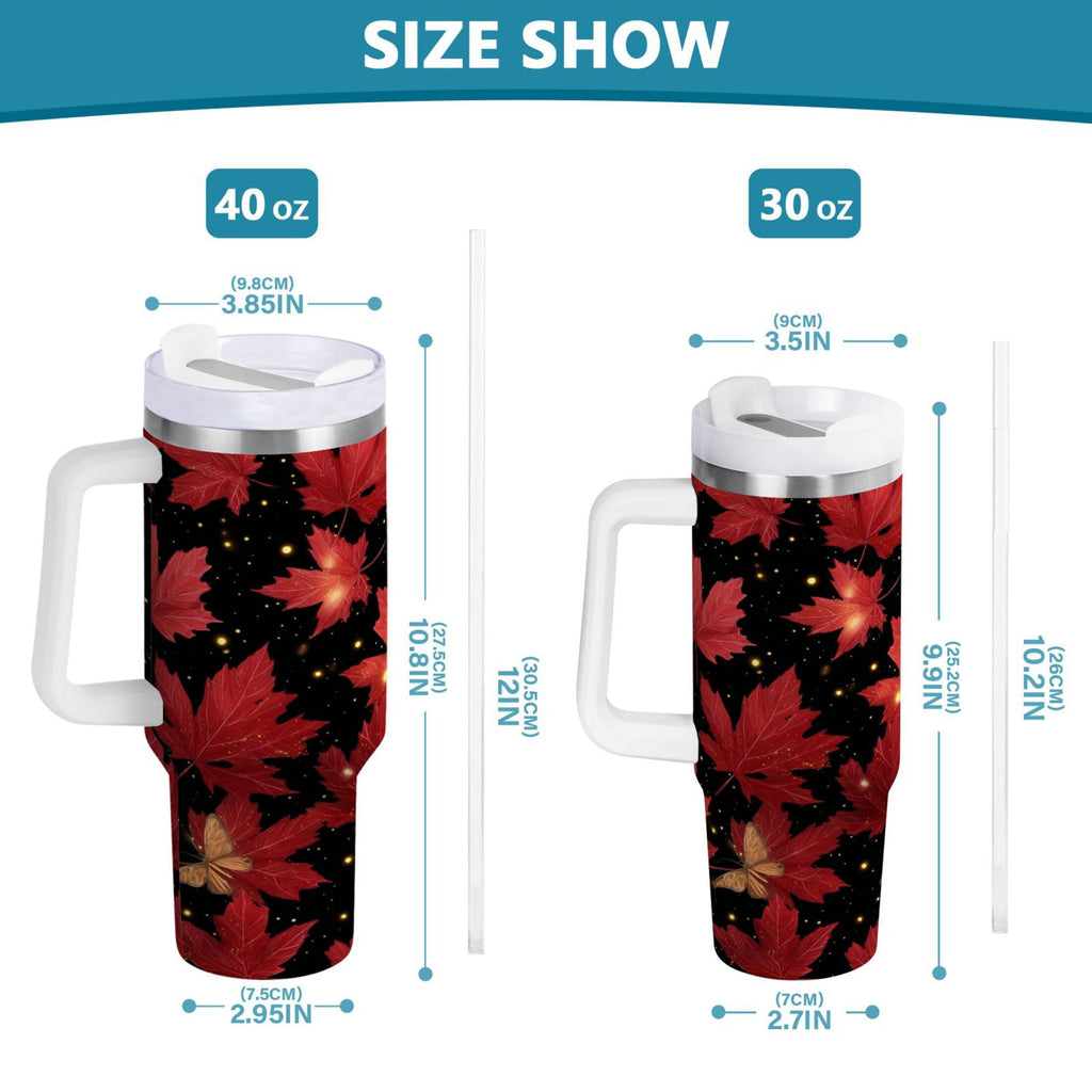 40 oz Insulated Stainless Steel Tumbler Double Wall Stainless Steel Tumbler with 2-Way Drinking Maple Leaves and Fireflies