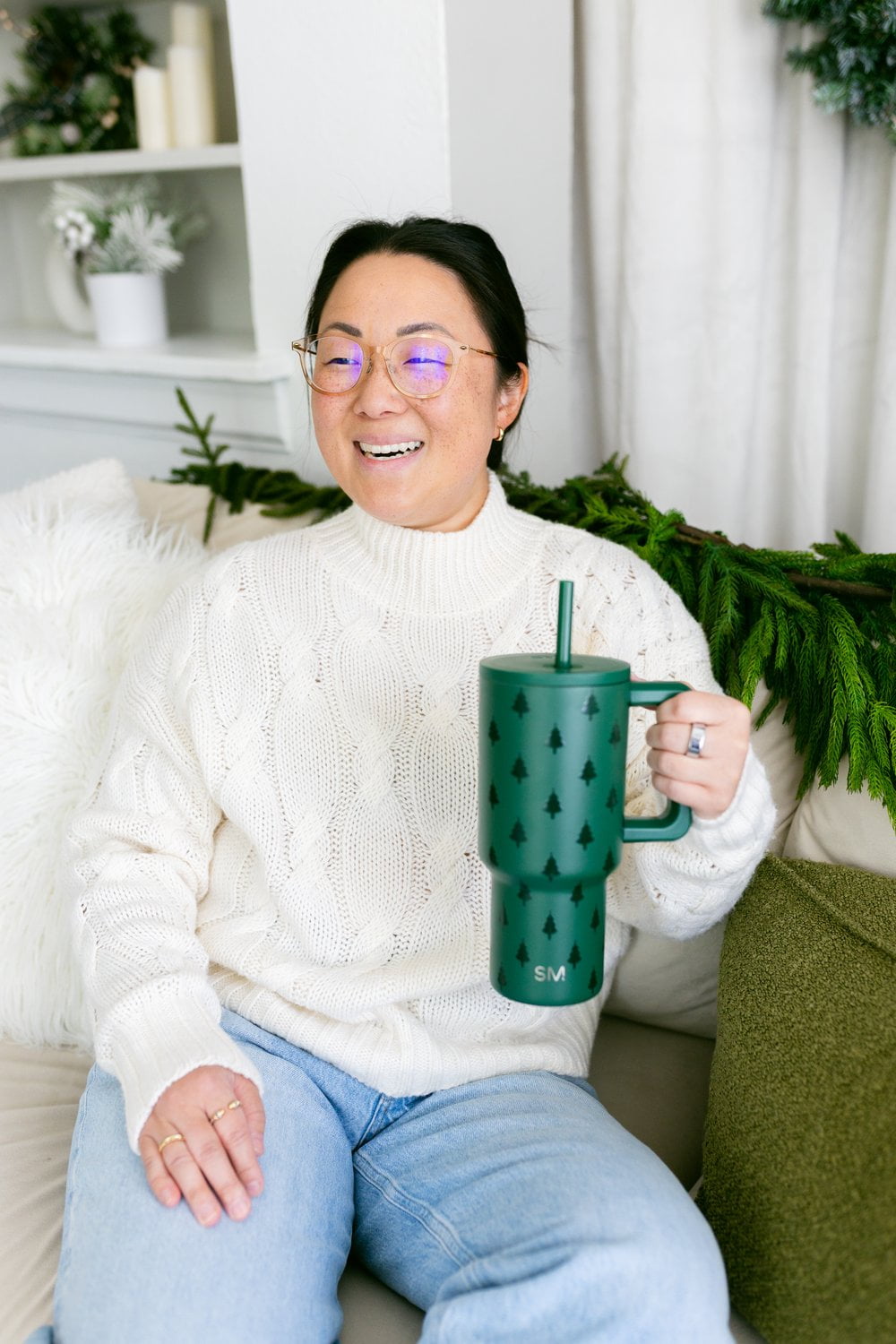 Simple Modern 30 fl oz Insulated Stainless Steel Trek Tumbler with Straw Lid | Seaglass Sage and Cream Checkmate