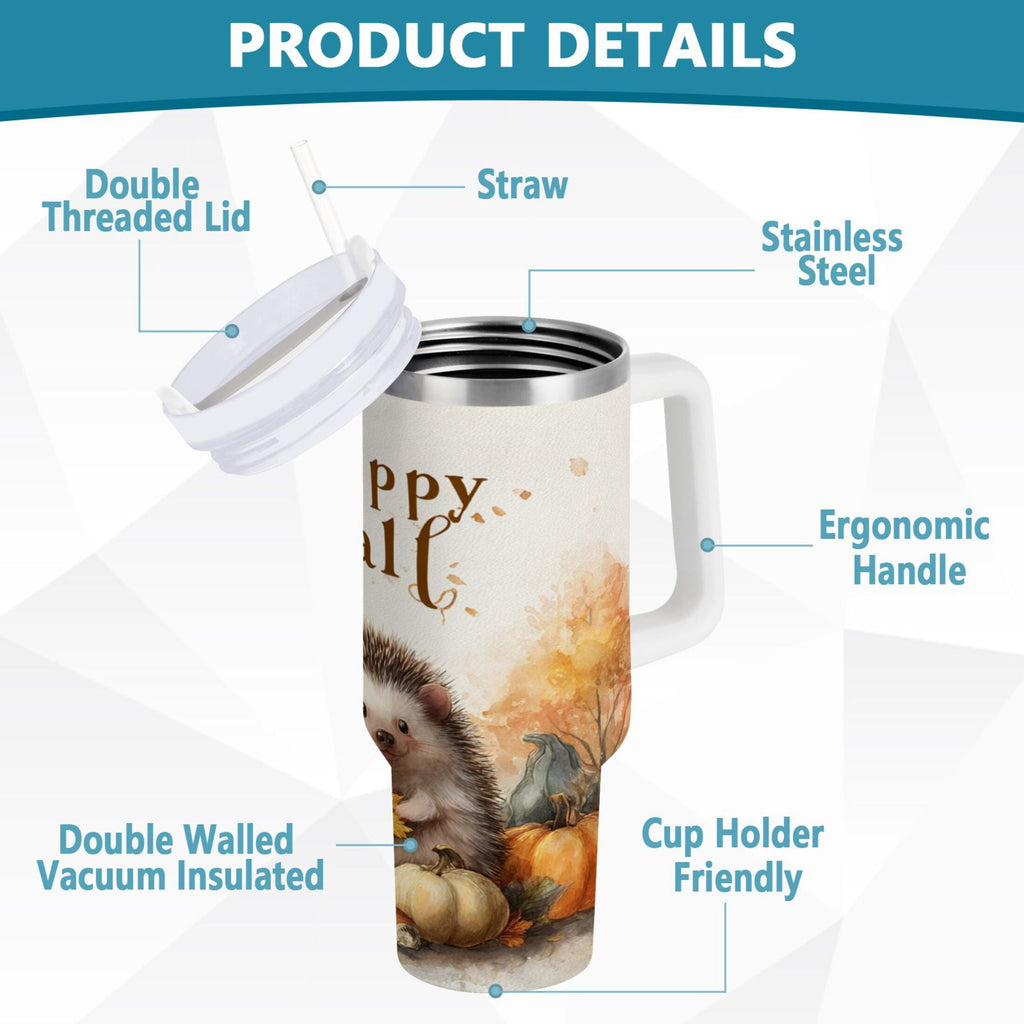 30 oz Insulated Stainless Steel Tumbler Double Wall Stainless Steel Tumbler with 2-Way Drinking Cute Little Hedgehog