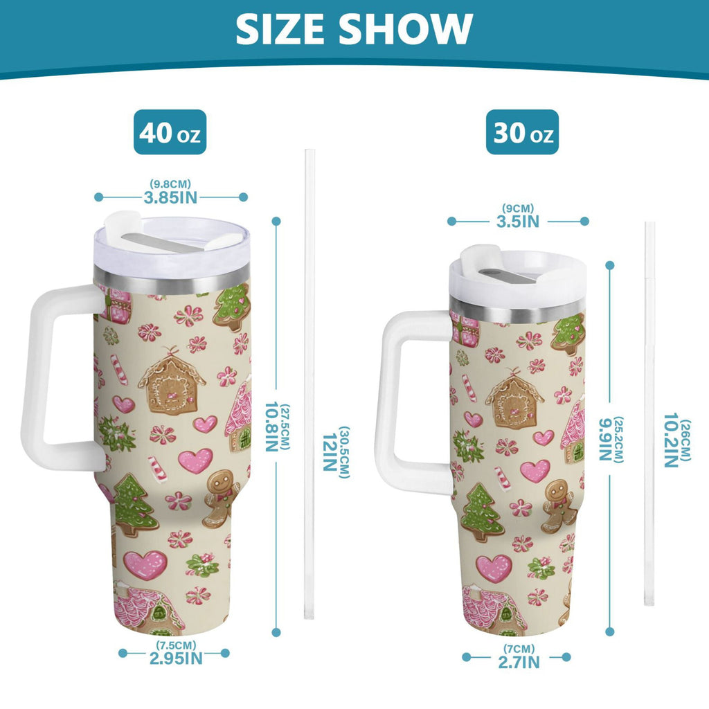 40 oz Insulated Stainless Steel Tumbler Double Wall Stainless Steel Tumbler with 2-Way Drinking Pink Cute Christmas Pattern