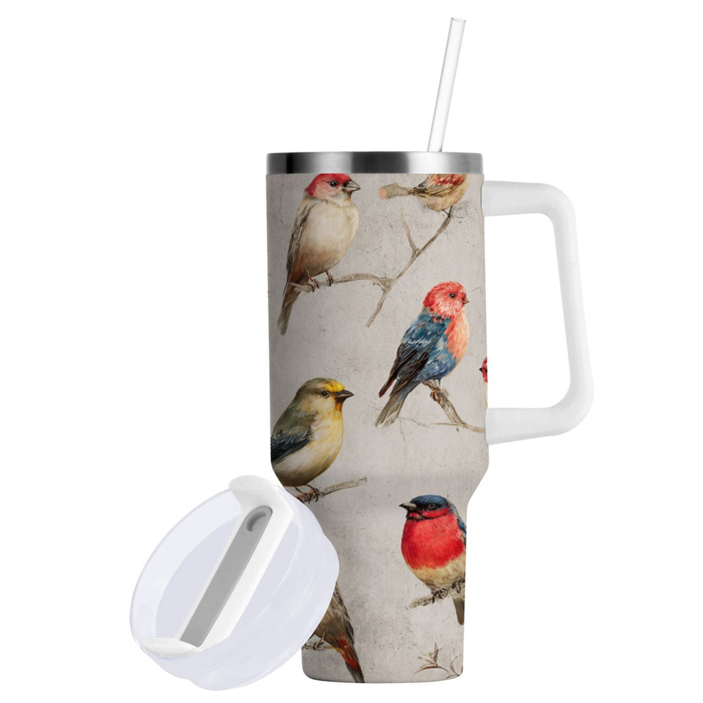 40 oz Insulated Stainless Steel Tumbler Double Wall Stainless Steel Tumbler with 2-Way Drinking Birds Pattern