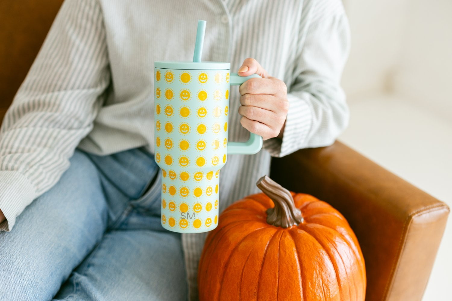 Simple Modern 30 fl oz Insulated Stainless Steel Trek Tumbler with Straw Lid | Seaglass Sage and Cream Checkmate
