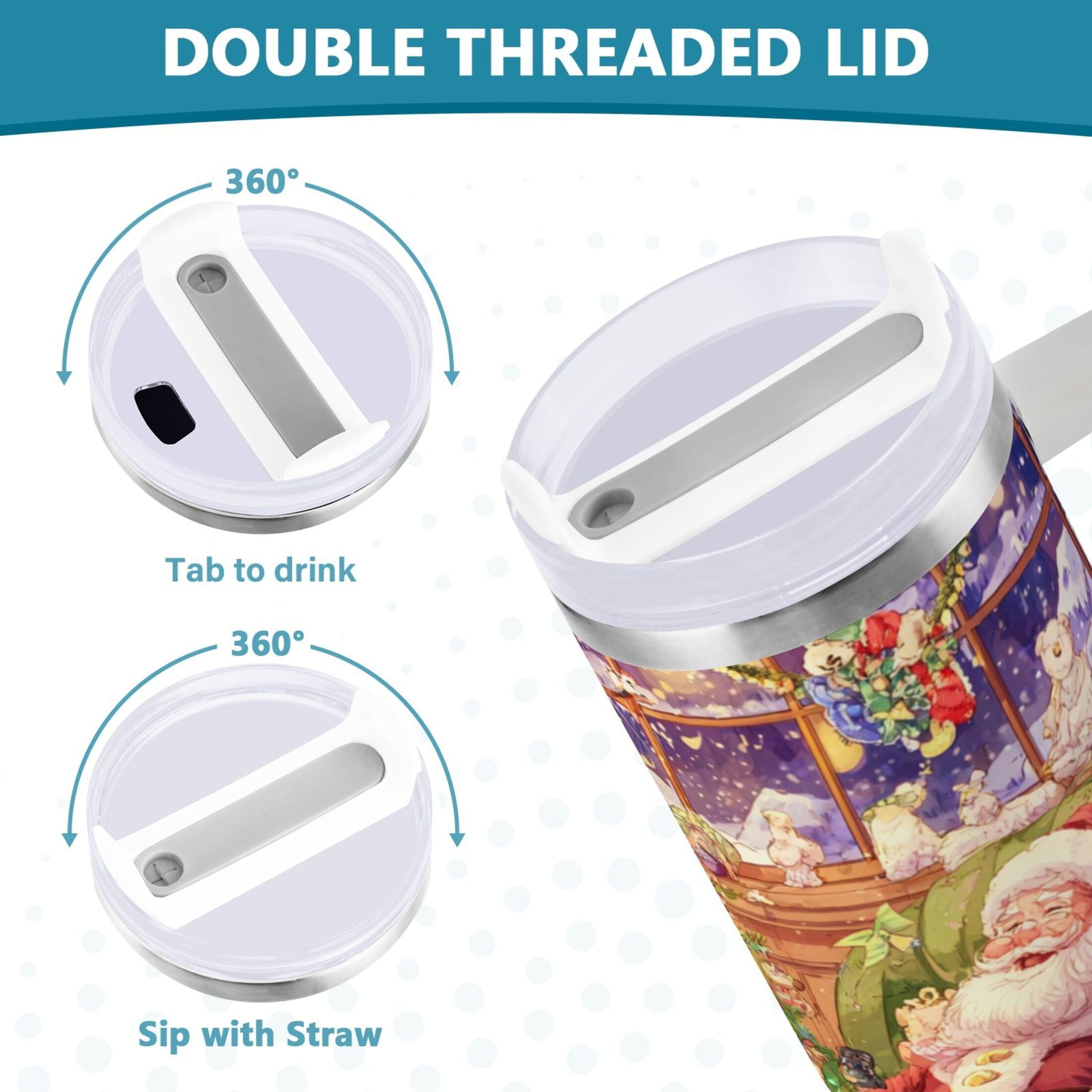 40 oz Insulated Stainless Steel Tumbler Double Wall Stainless Steel Tumbler with 2-Way Drinking Festive Christmas Scene