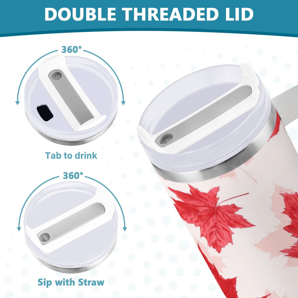 40 oz Insulated Stainless Steel Tumbler Double Wall Stainless Steel Tumbler with 2-Way Drinking Red Maple Leaves Pattern