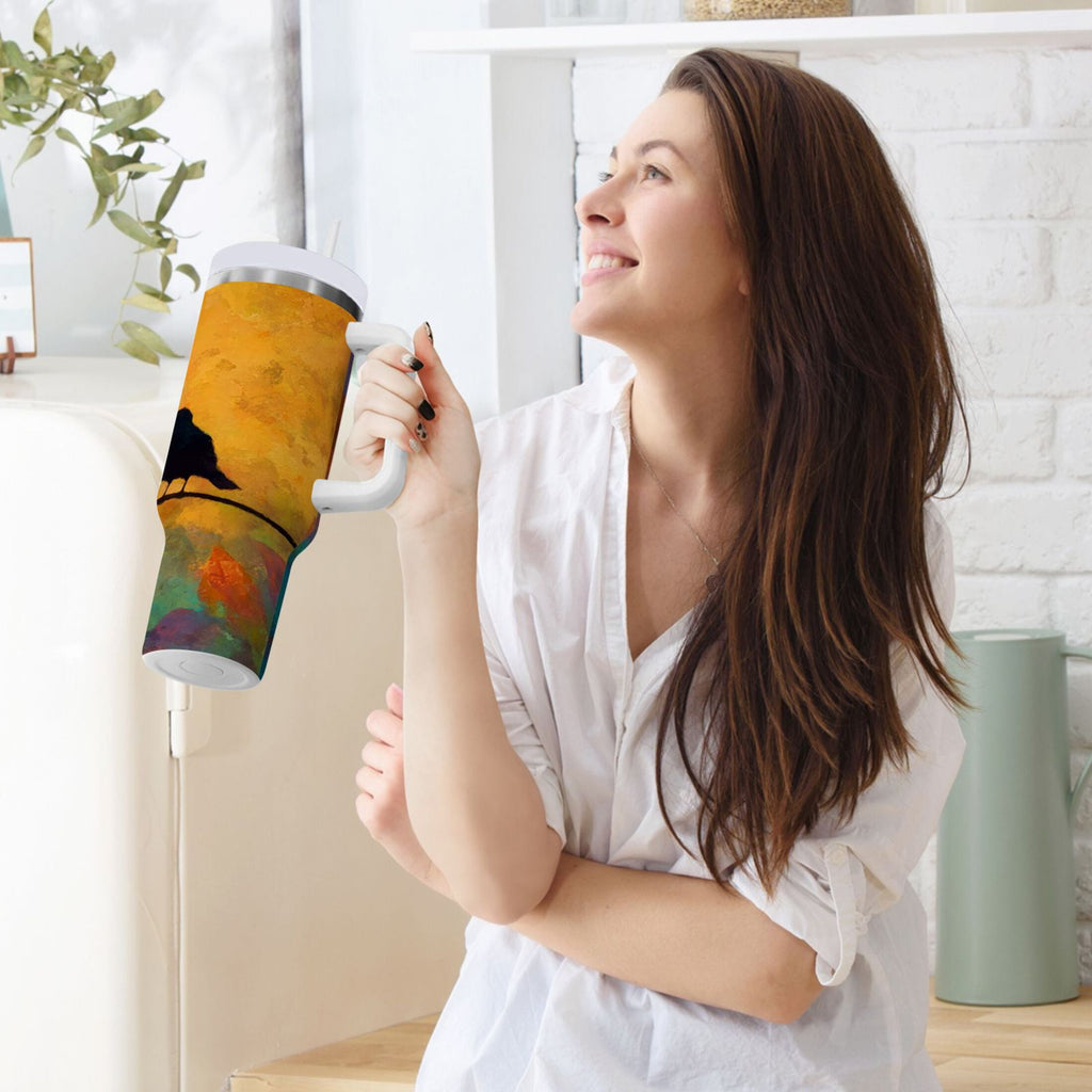 30 oz Insulated Stainless Steel Tumbler Double Wall Stainless Steel Tumbler with 2-Way Drinking Birds on A Wire