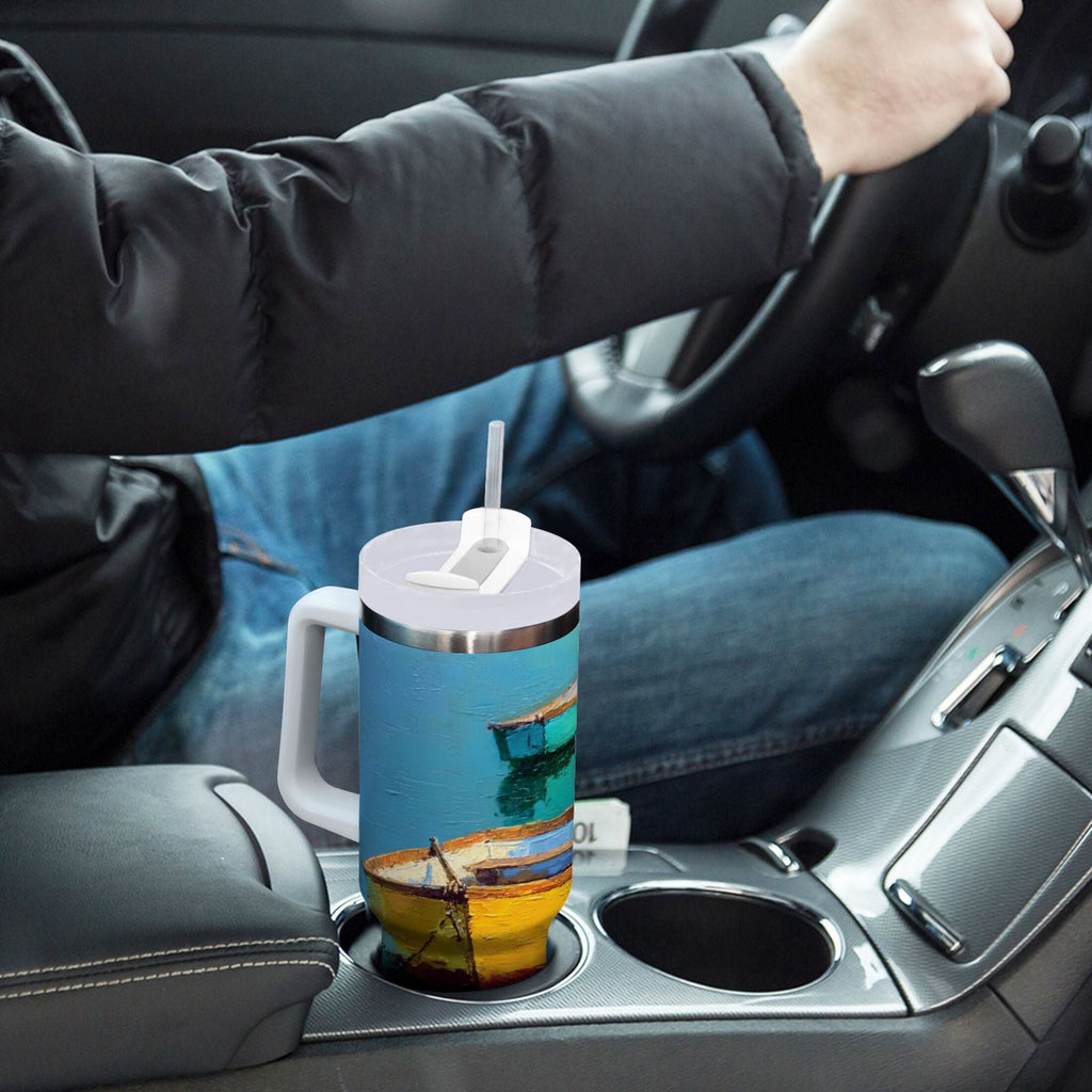 30 oz Insulated Stainless Steel Tumbler Double Wall Stainless Steel Tumbler with 2-Way Drinking Colorful Row Boats