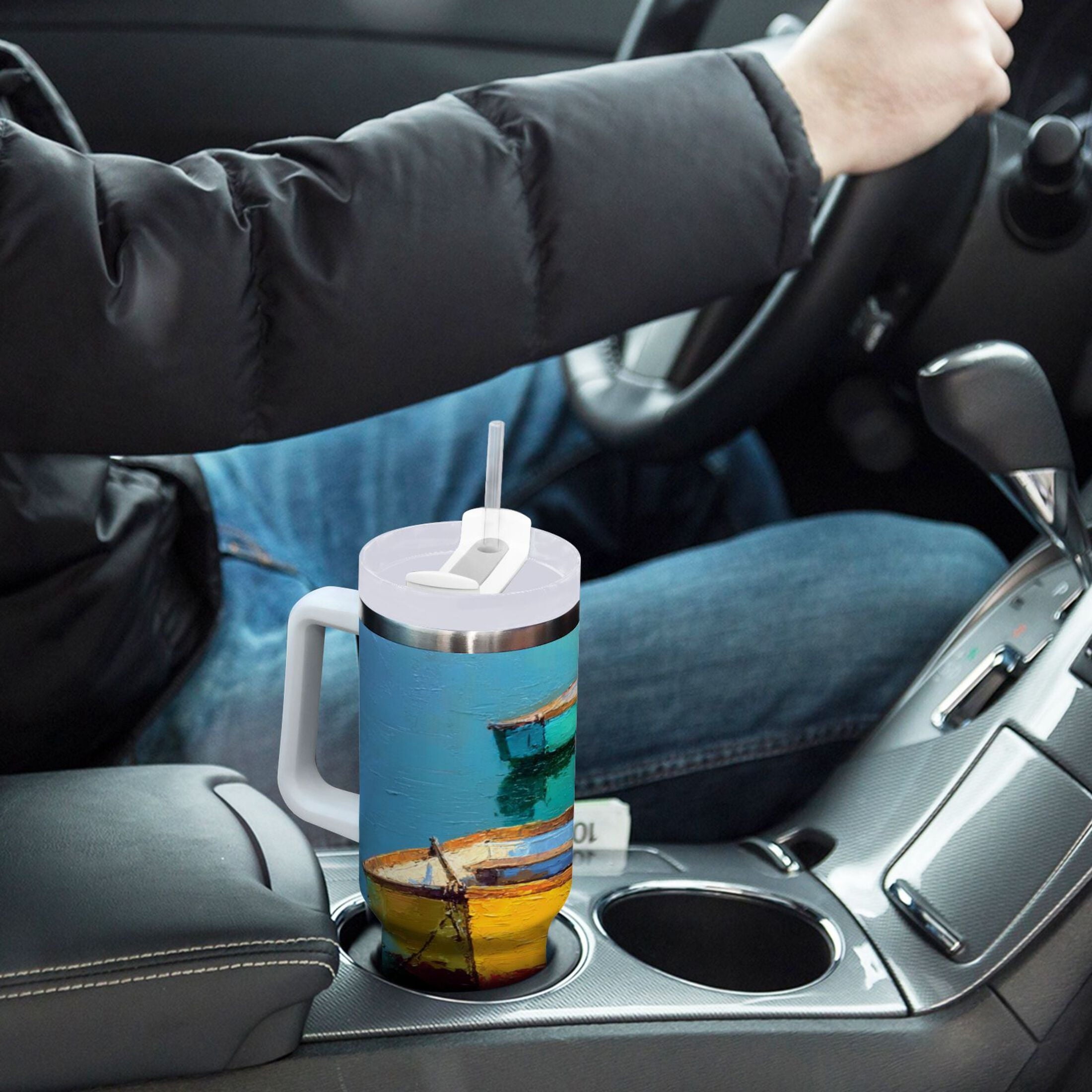 30 oz Insulated Stainless Steel Tumbler Double Wall Stainless Steel Tumbler with 2-Way Drinking Colorful Row Boats
